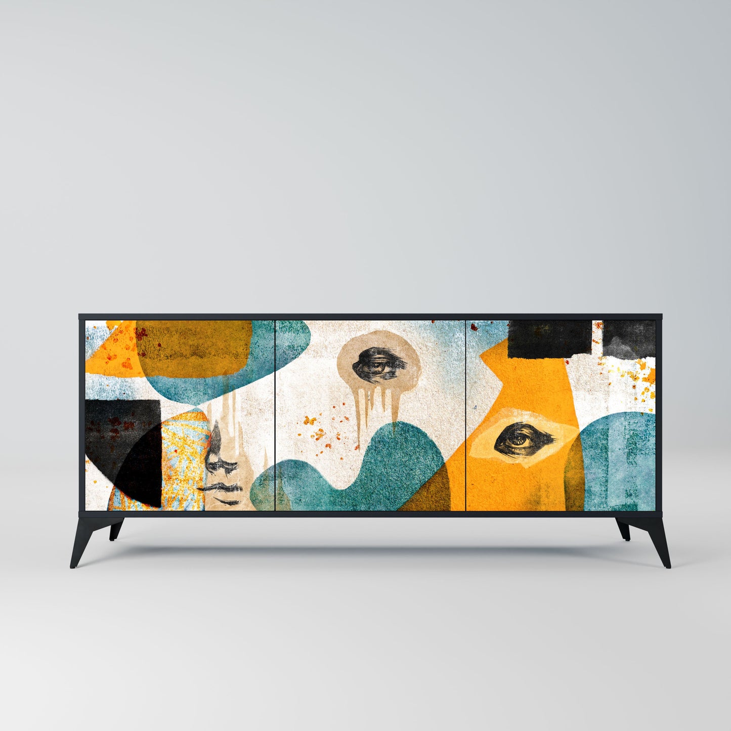 Credenza a 3 ante ABSTRACT FACES in finitura nera