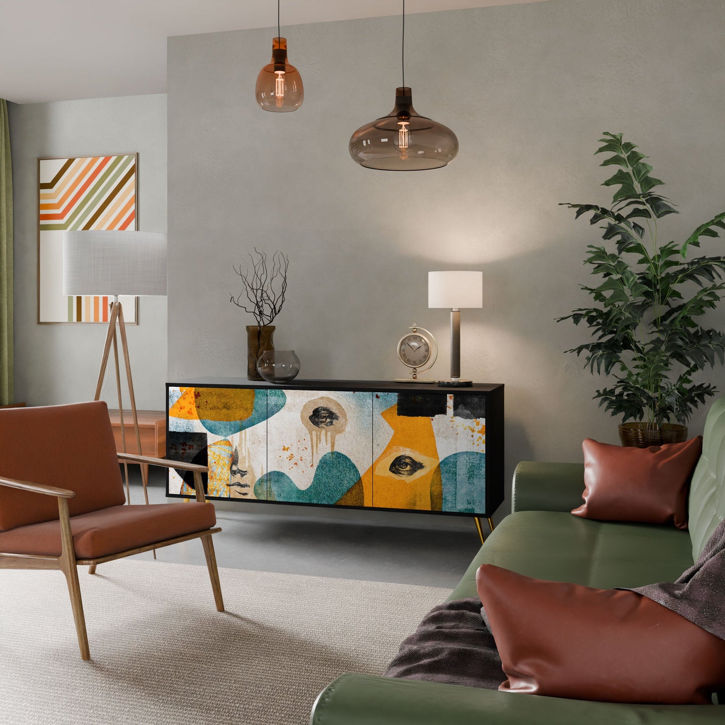 Credenza a 3 ante ABSTRACT FACES in finitura nera