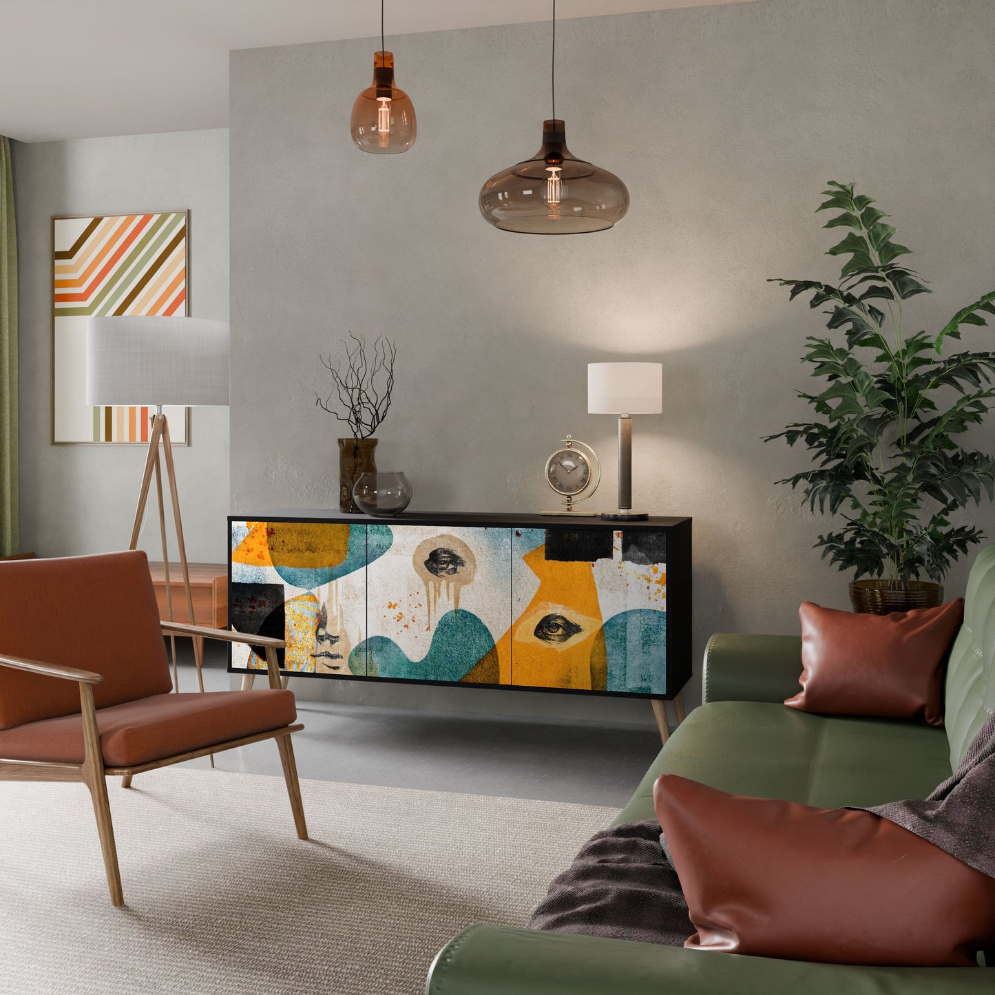 Credenza a 3 ante ABSTRACT FACES in finitura nera