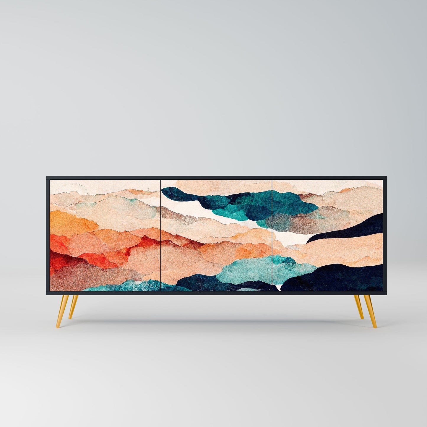 Credenza a 3 ante ABSTRACT LANDSCAPE in finitura nera
