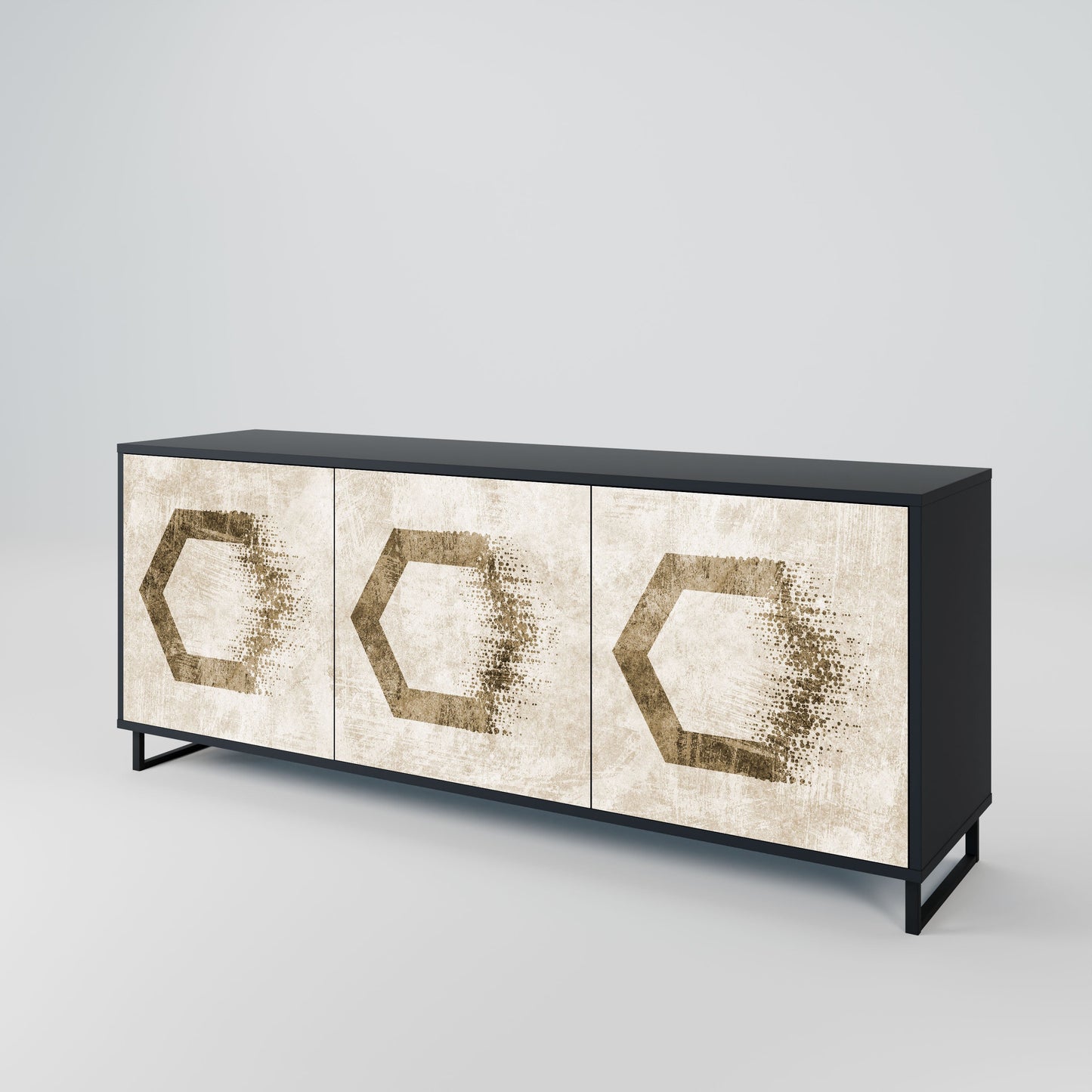 Credenza a 3 ante HEXAGONAL SHAPES in finitura nera