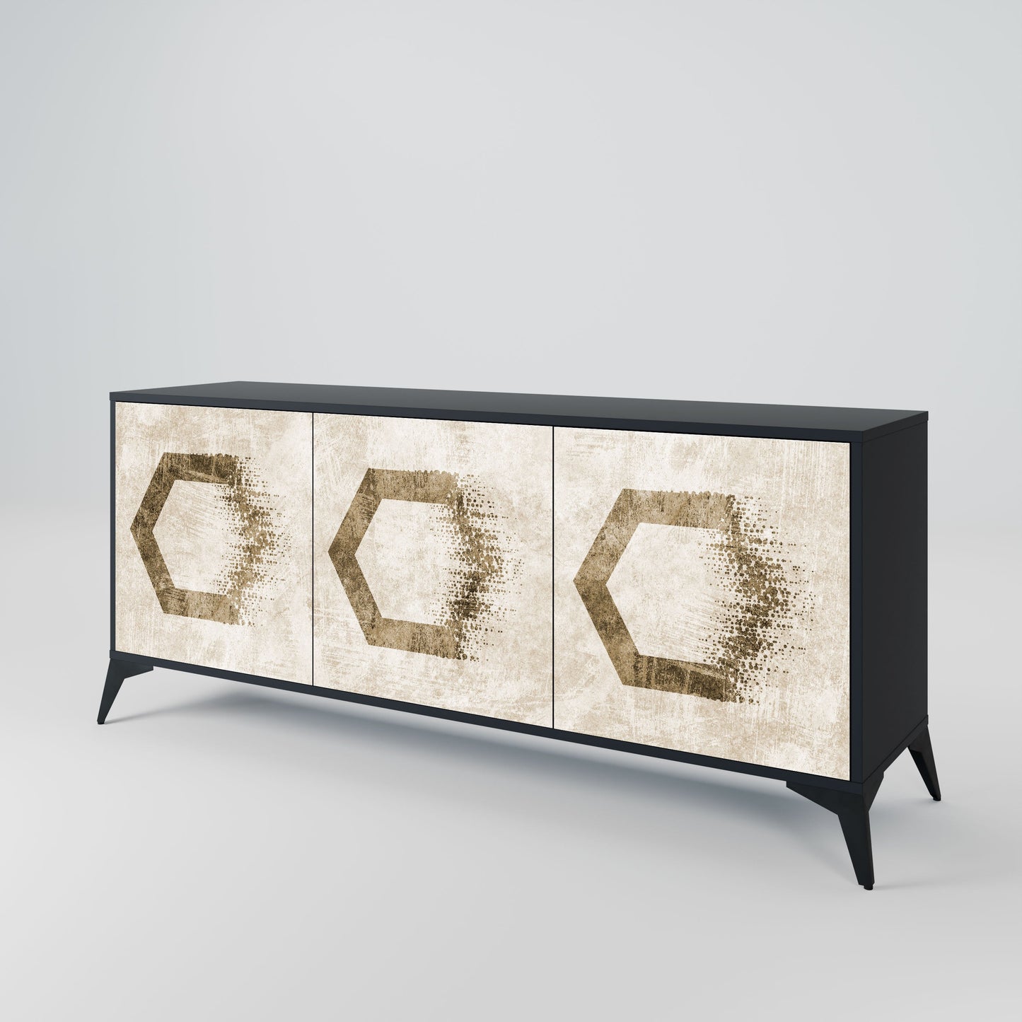 Credenza a 3 ante HEXAGONAL SHAPES in finitura nera