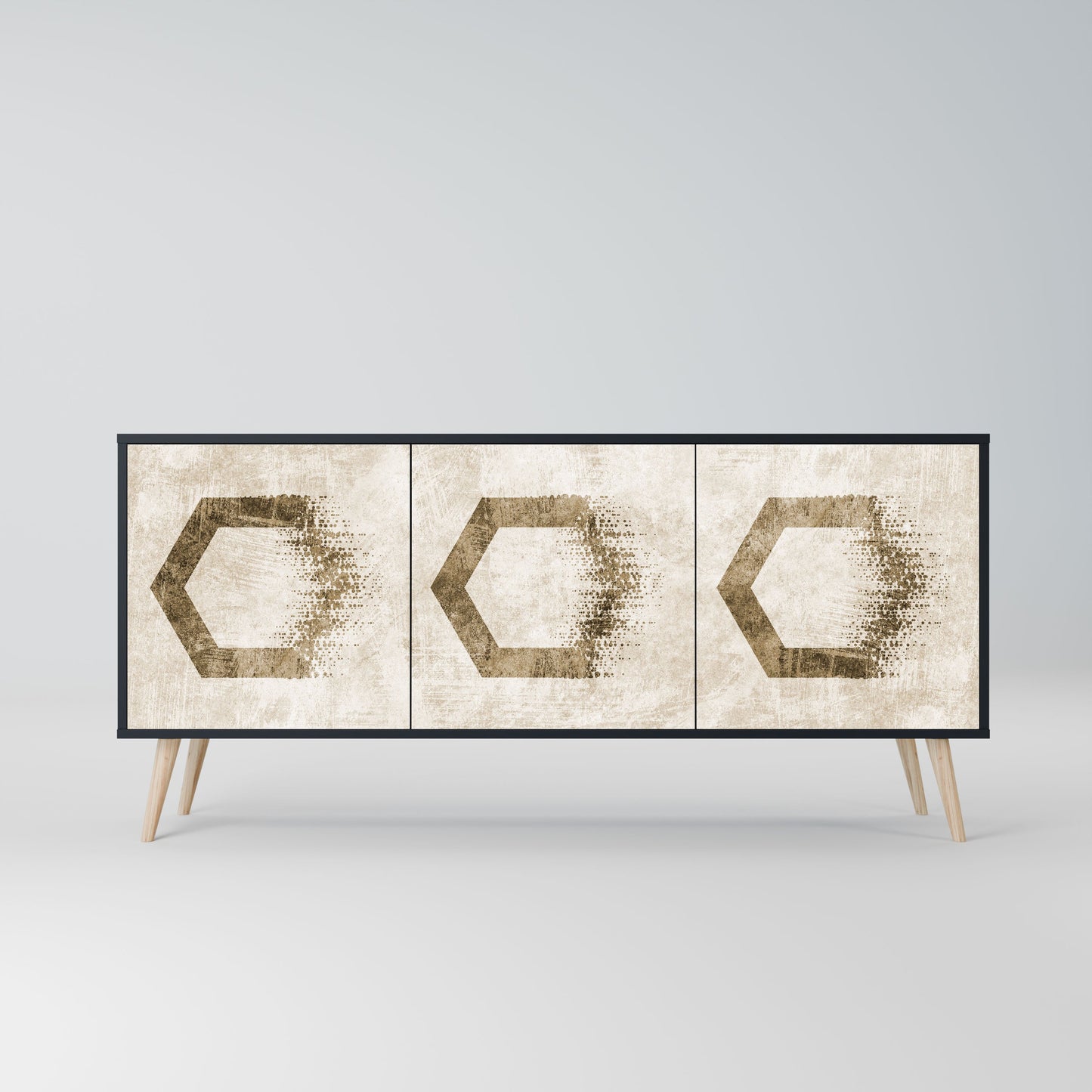 Credenza a 3 ante HEXAGONAL SHAPES in finitura nera