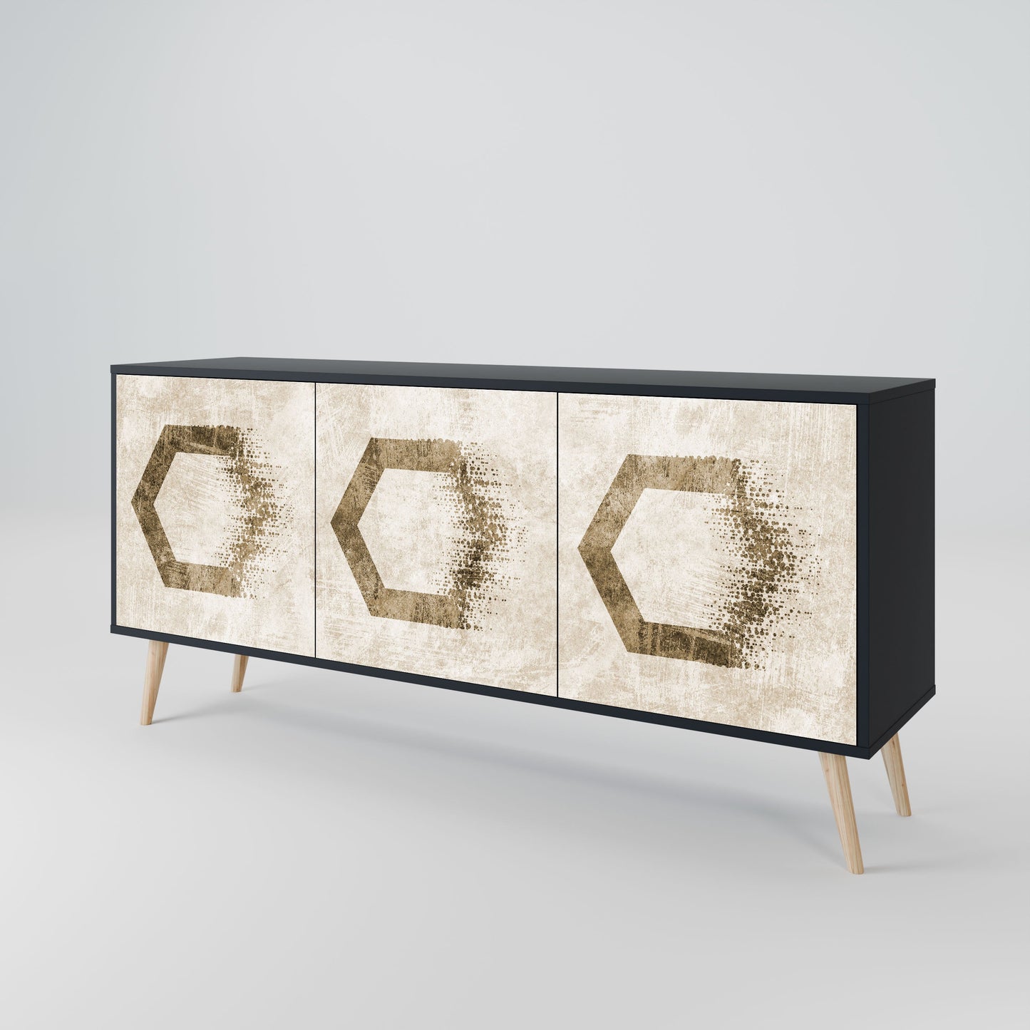 Credenza a 3 ante HEXAGONAL SHAPES in finitura nera