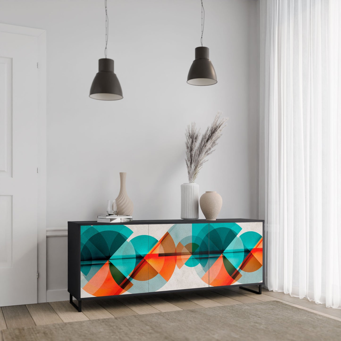 Credenza CIRCULAR RHAPSODY a 3 ante in finitura nera