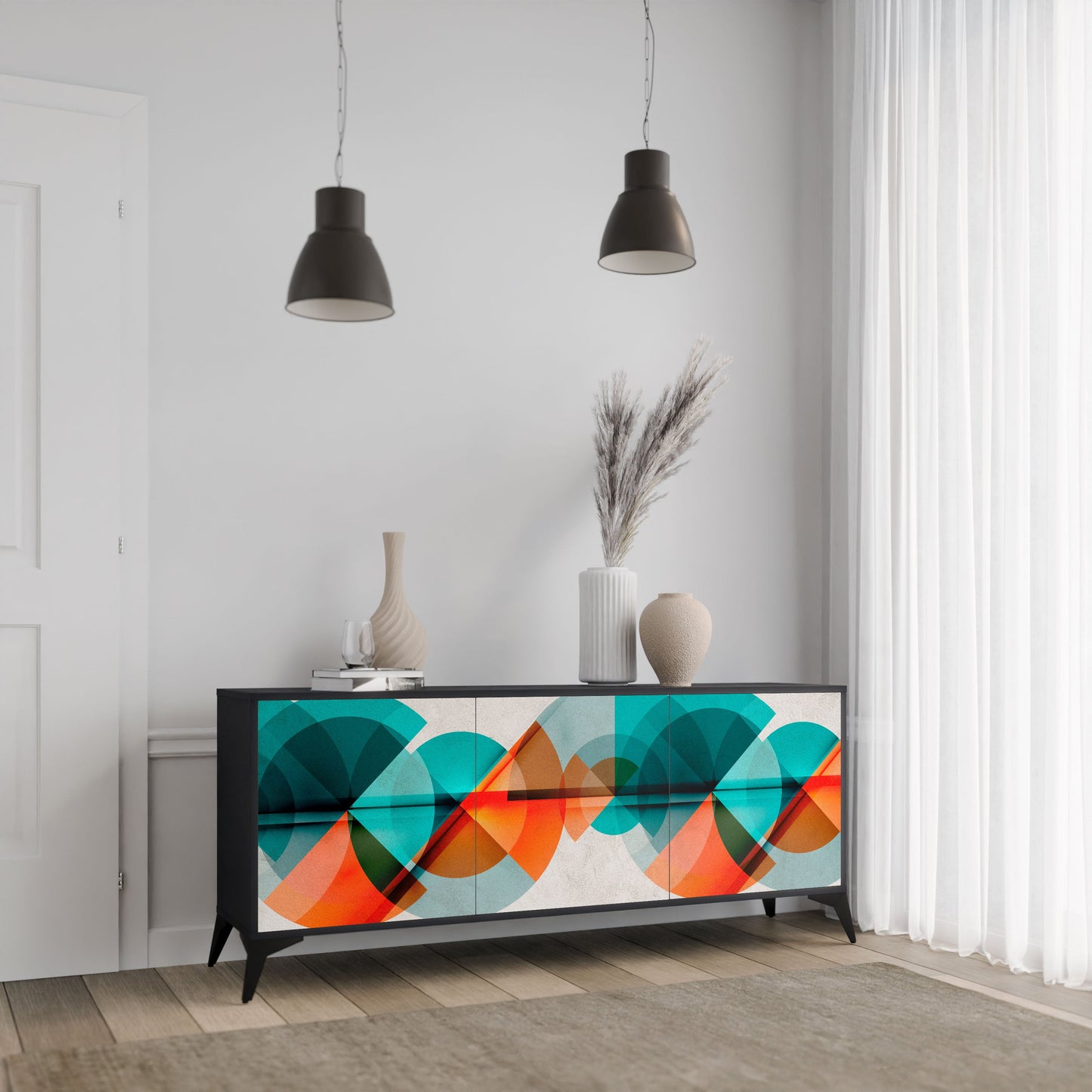 Credenza CIRCULAR RHAPSODY a 3 ante in finitura nera
