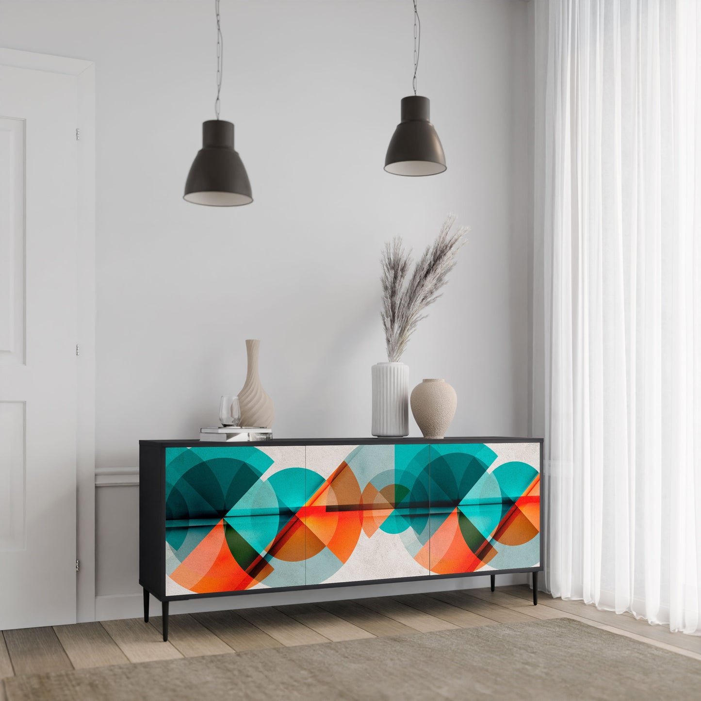 Credenza CIRCULAR RHAPSODY a 3 ante in finitura nera