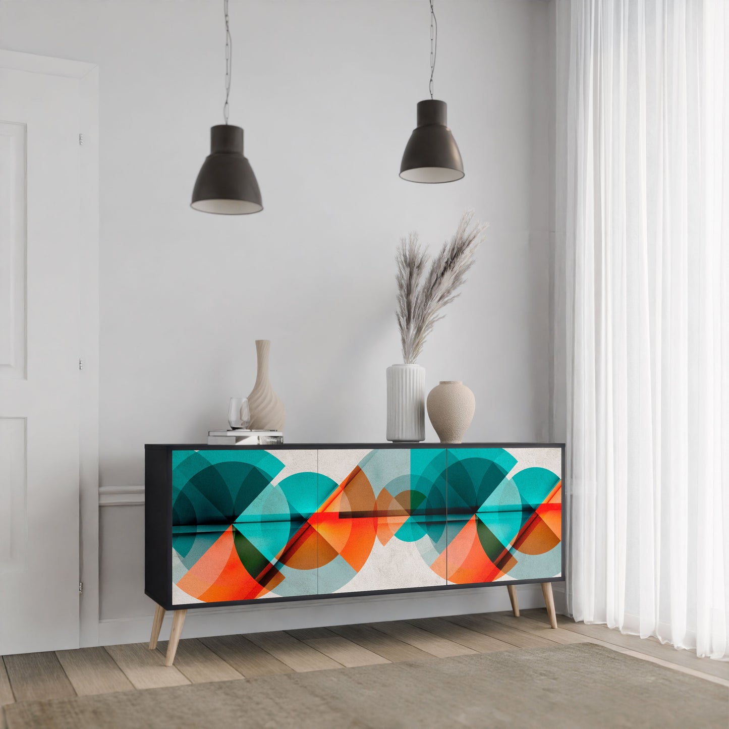 Credenza CIRCULAR RHAPSODY a 3 ante in finitura nera