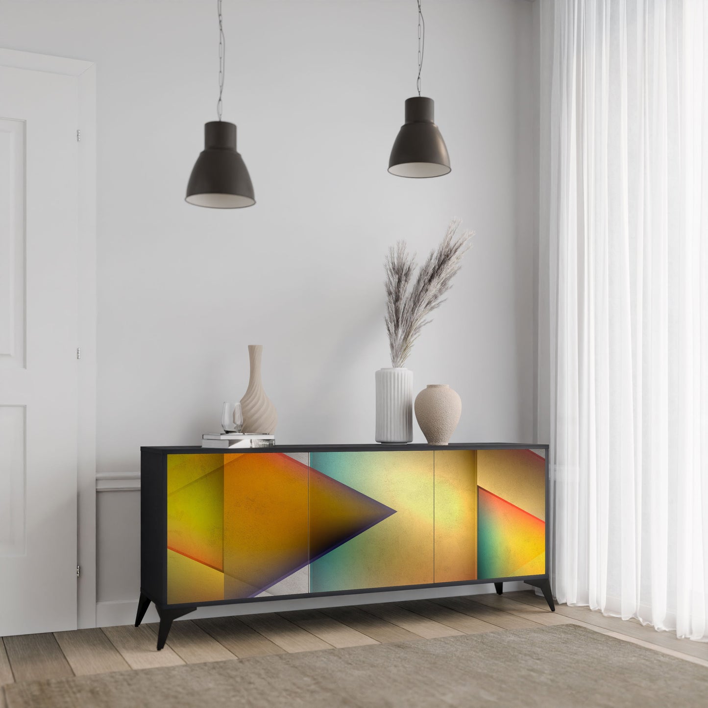 Credenza PIERCING SHARPNESS a 3 ante in finitura nera