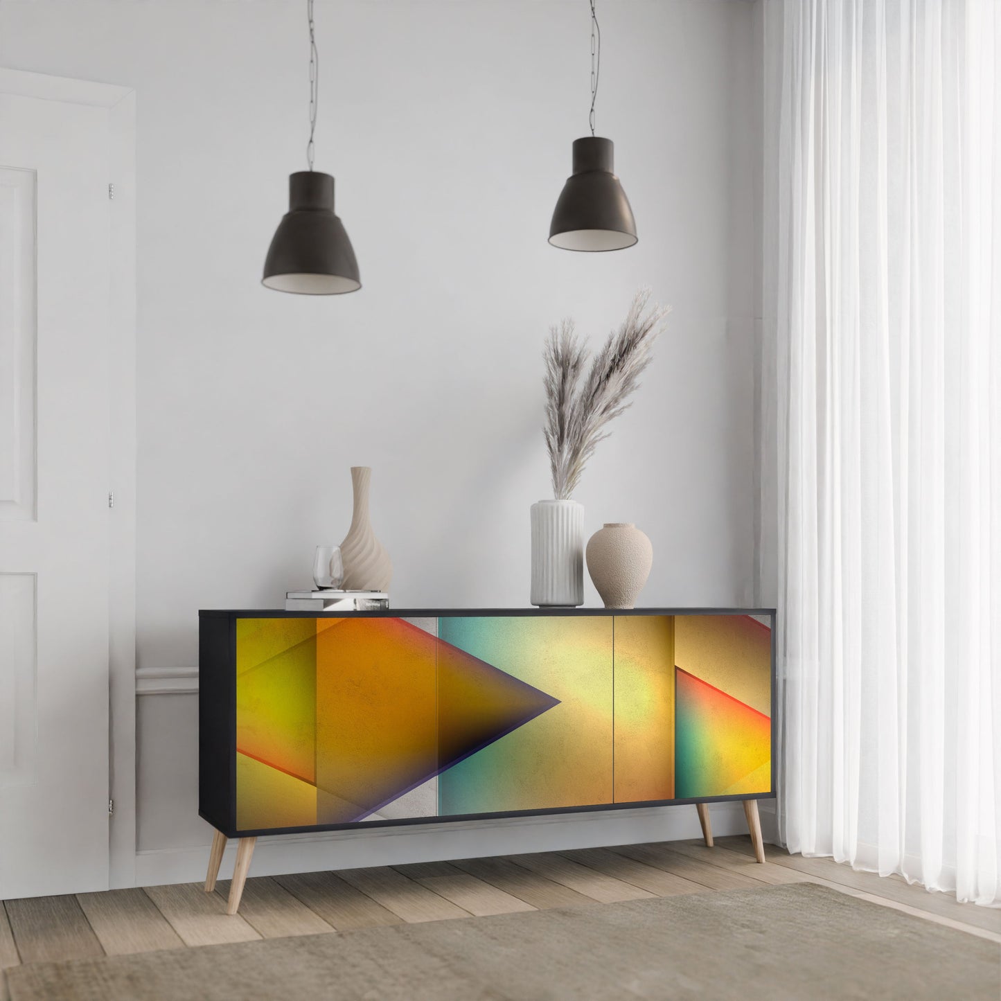 Credenza PIERCING SHARPNESS a 3 ante in finitura nera