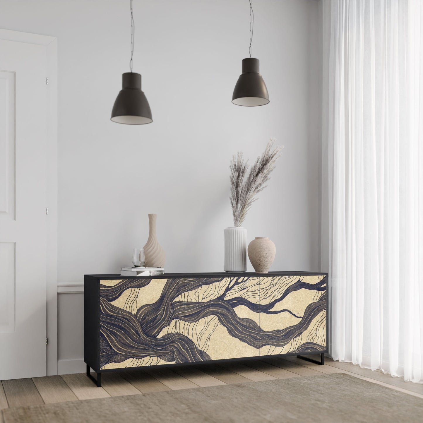 Credenza a 3 ante UNIFIED FRAGMENTS in finitura nera