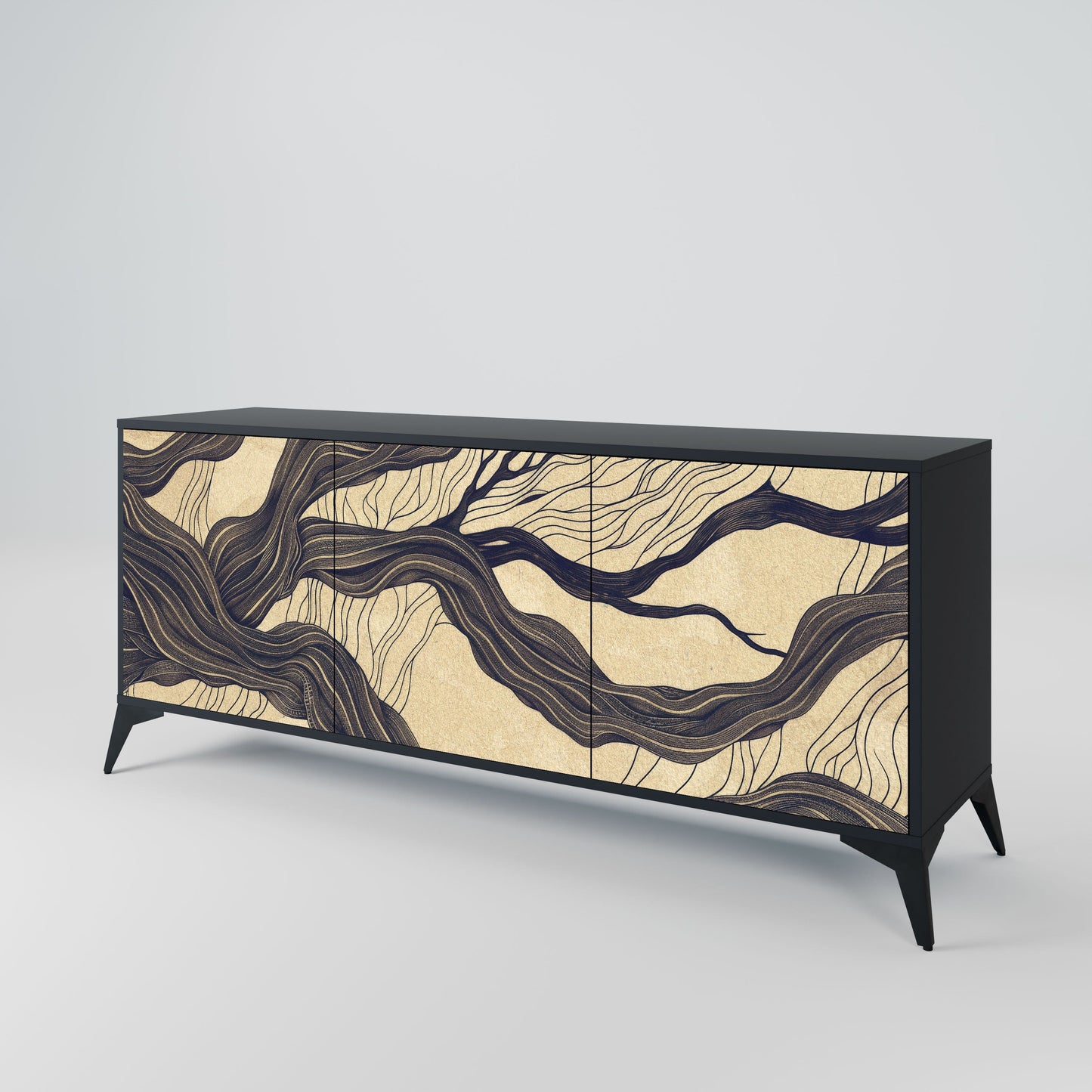 Credenza a 3 ante UNIFIED FRAGMENTS in finitura nera