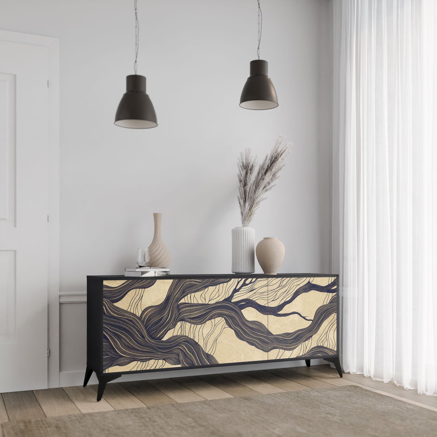 Credenza a 3 ante UNIFIED FRAGMENTS in finitura nera