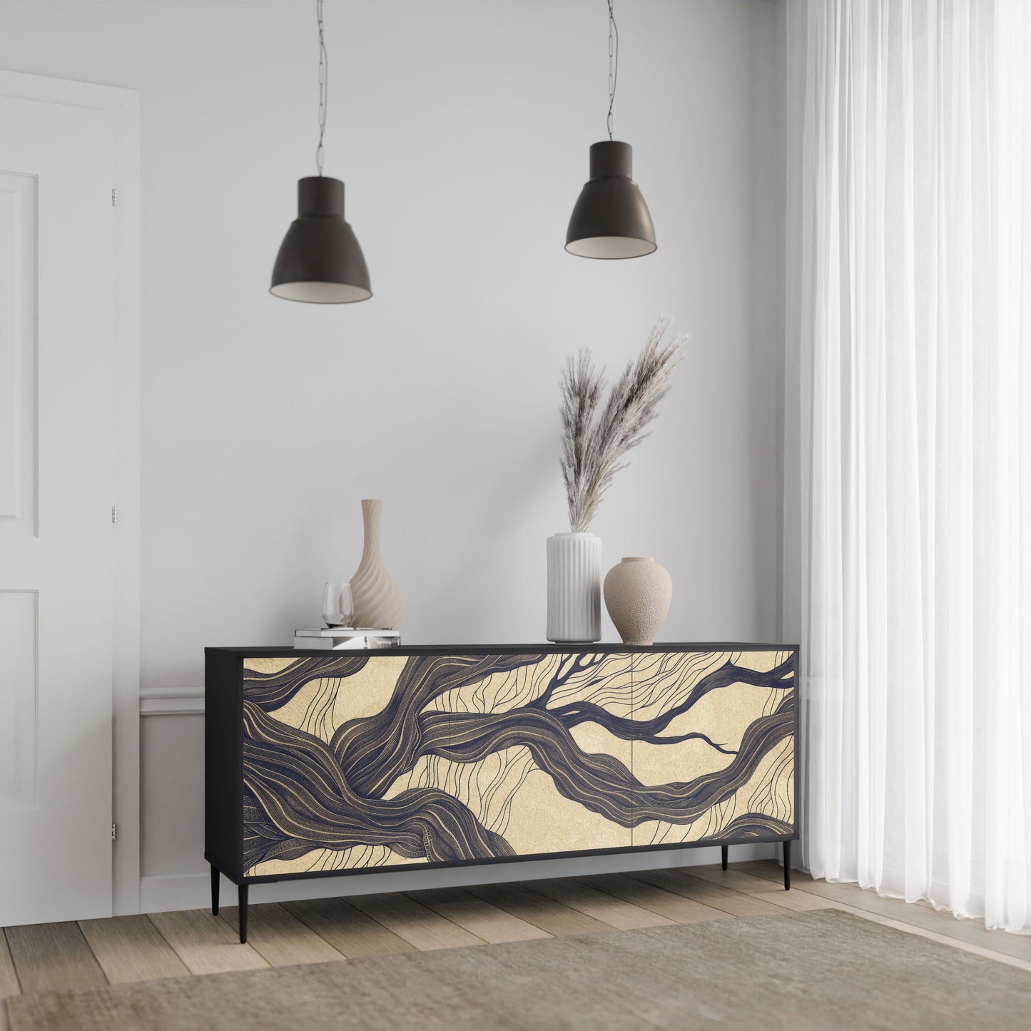 Credenza a 3 ante UNIFIED FRAGMENTS in finitura nera