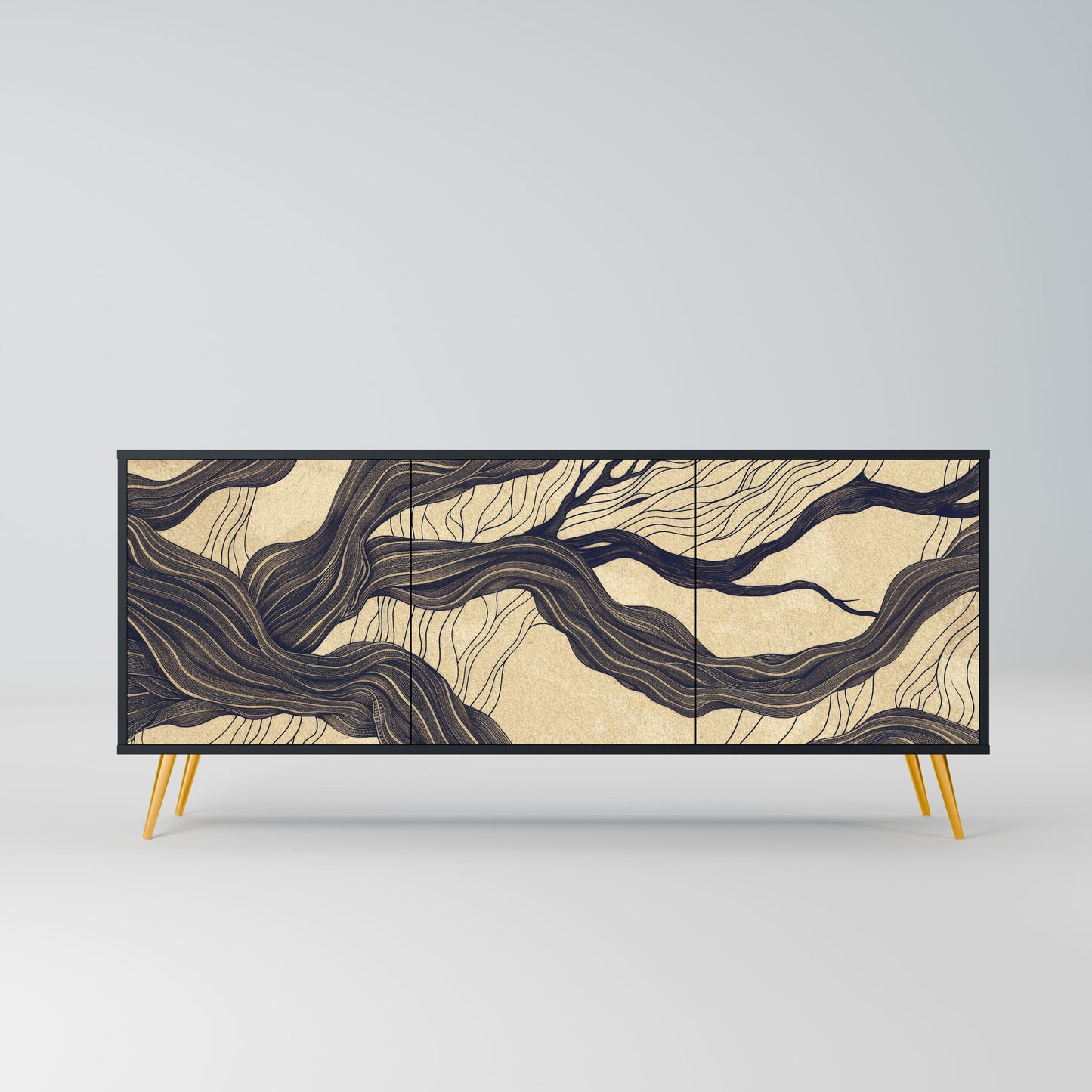 Credenza a 3 ante UNIFIED FRAGMENTS in finitura nera