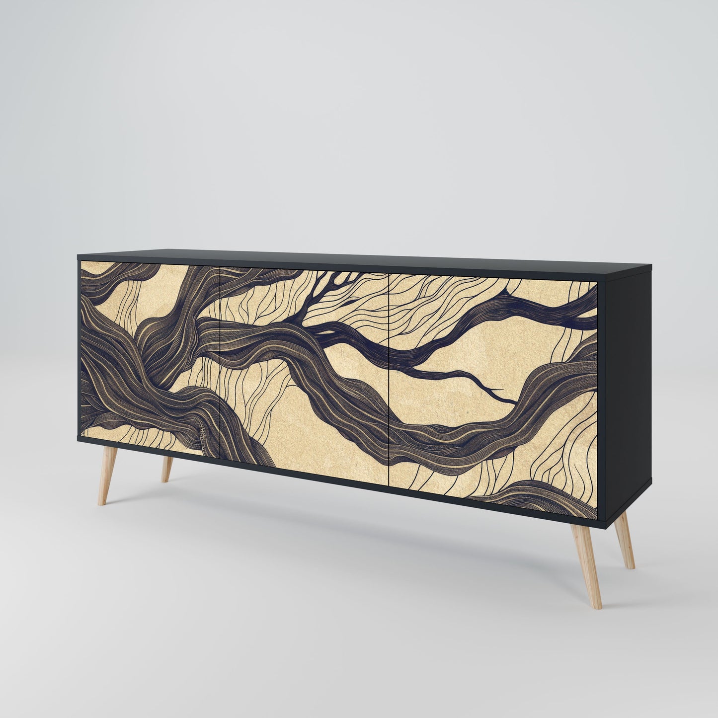 Credenza a 3 ante UNIFIED FRAGMENTS in finitura nera