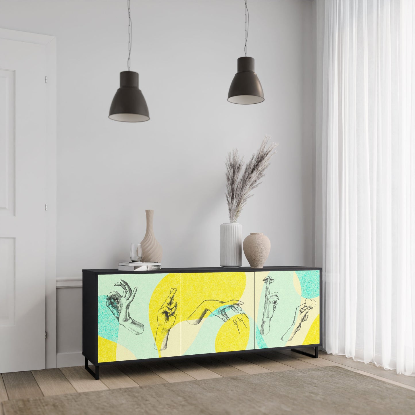 BODY LANGUAGE Credenza a 3 ante in finitura nera