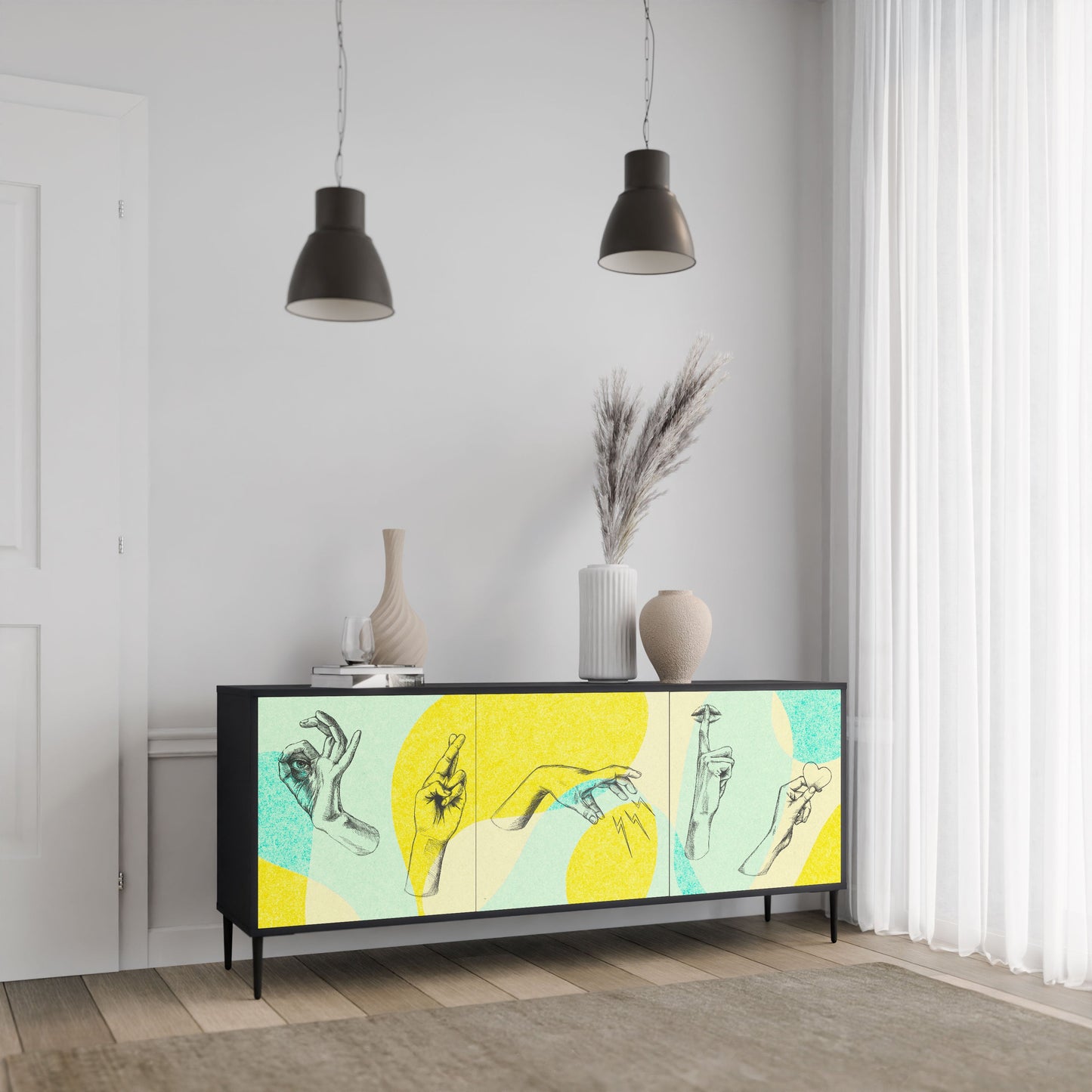 BODY LANGUAGE Credenza a 3 ante in finitura nera
