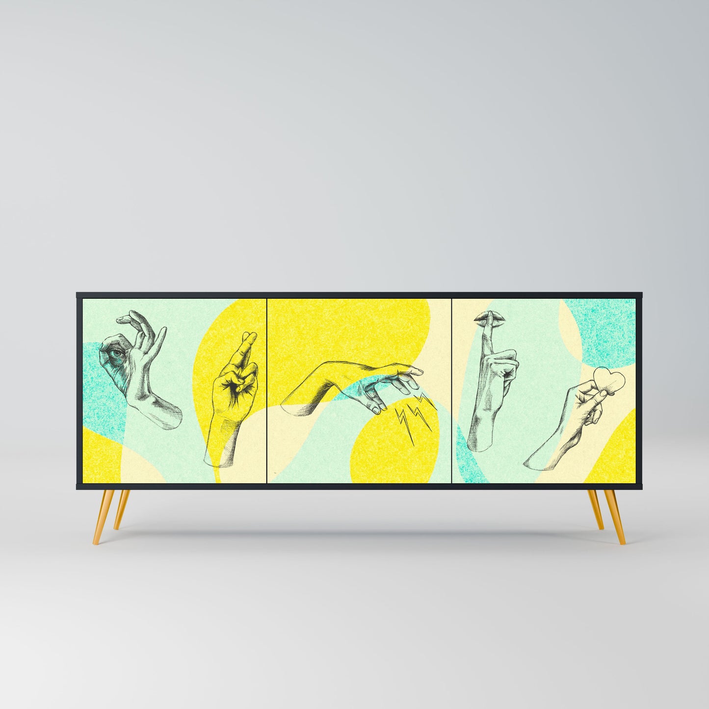 BODY LANGUAGE Credenza a 3 ante in finitura nera