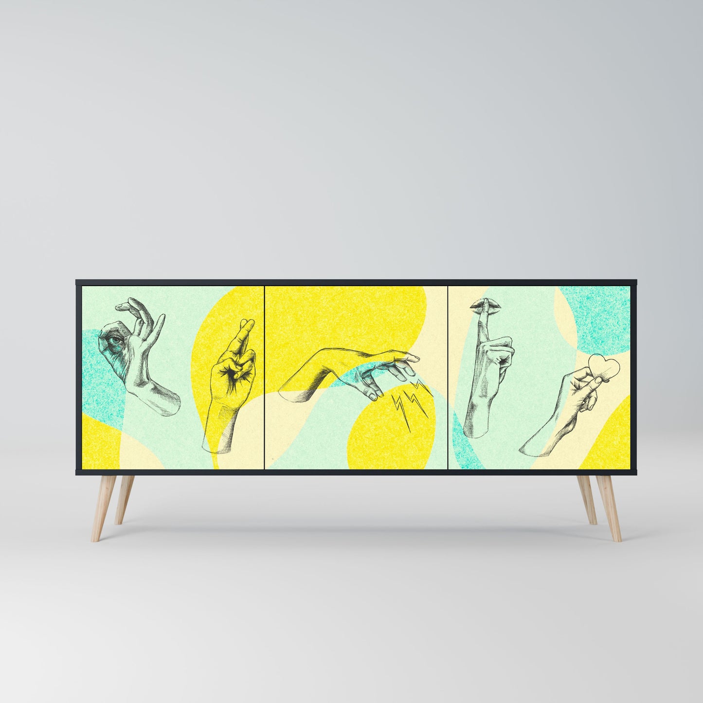 BODY LANGUAGE Credenza a 3 ante in finitura nera