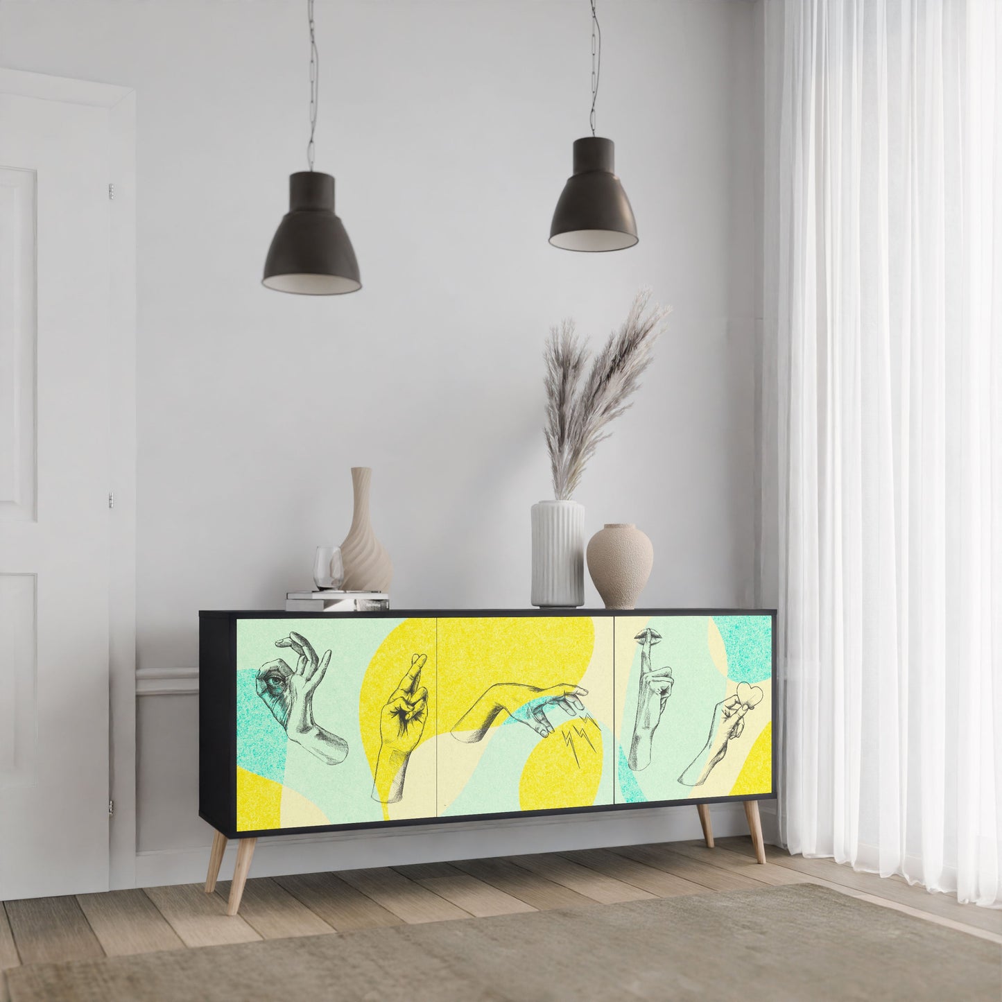 BODY LANGUAGE Credenza a 3 ante in finitura nera