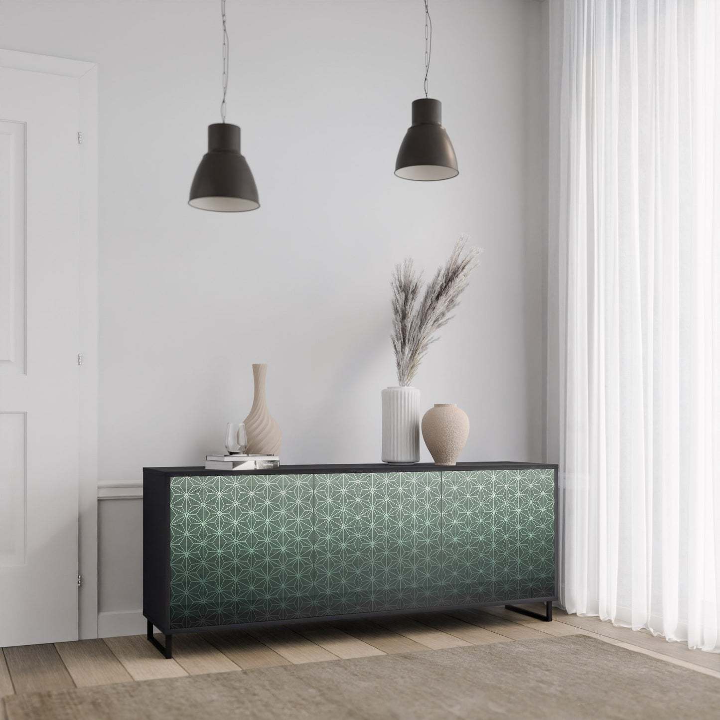 Credenza ORNAMENTAL GLIMMER a 3 ante in finitura nera