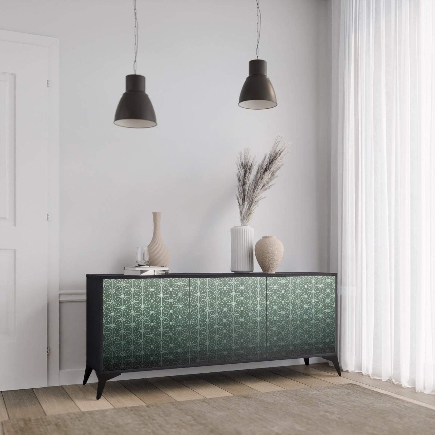 Credenza ORNAMENTAL GLIMMER a 3 ante in finitura nera