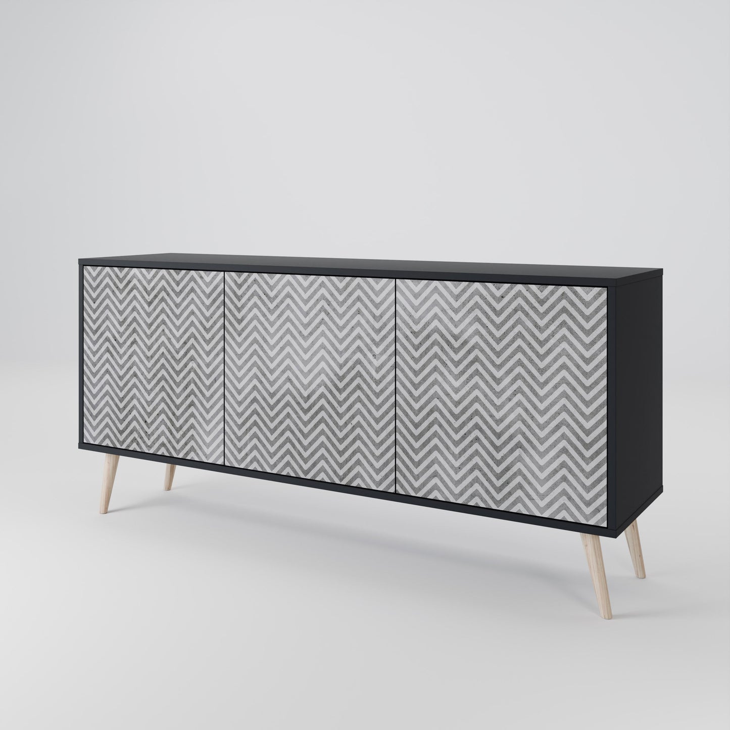 Credenza CONCRETE ZIG ZAG a 3 ante in finitura nera