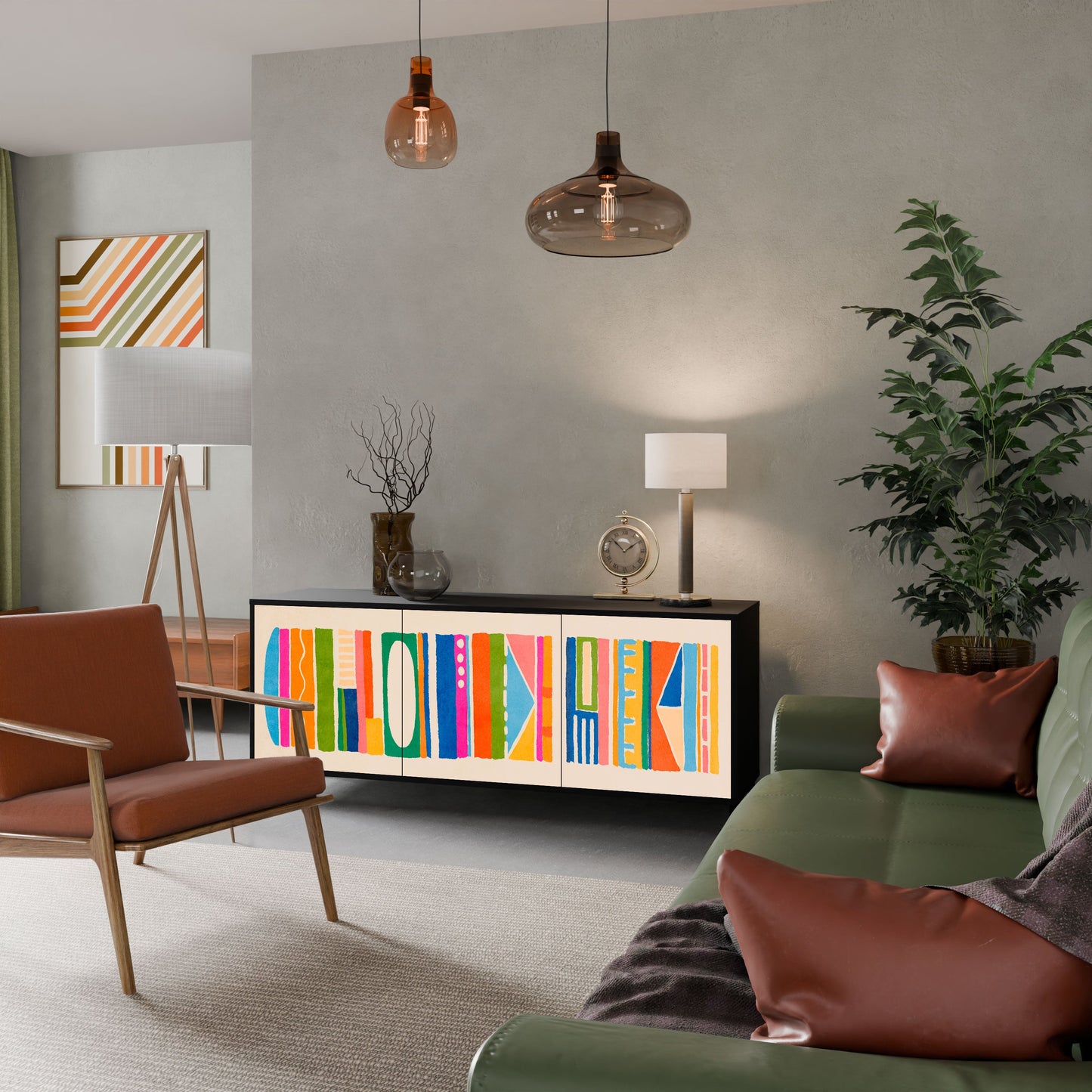Credenza GEOMETRIC SHINE a 3 ante in finitura nera