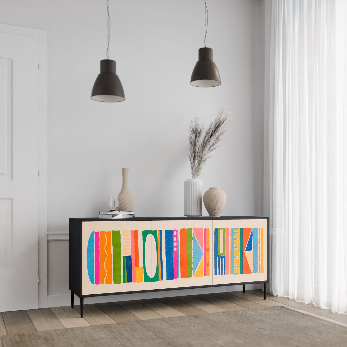 Credenza GEOMETRIC SHINE a 3 ante in finitura nera