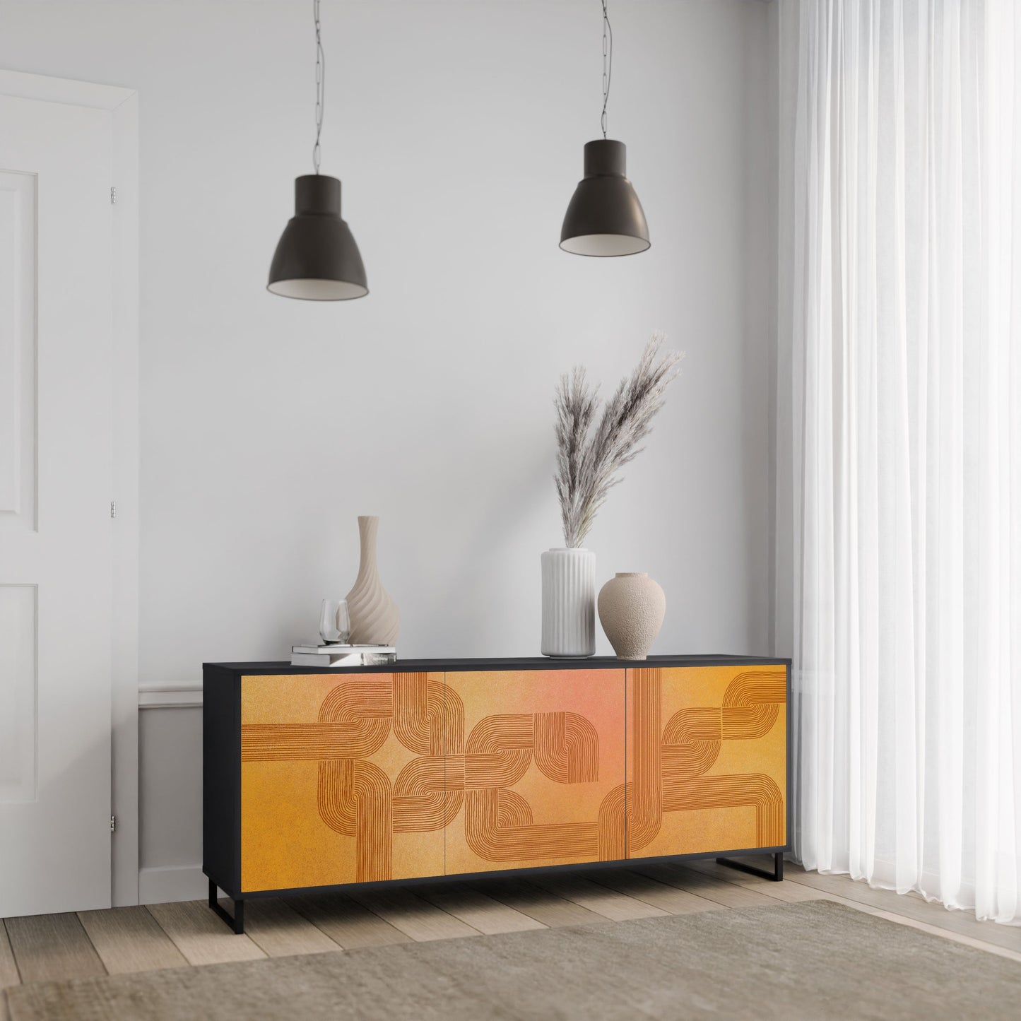 Credenza a 3 ante con finitura nera STRENGTHENING RELATION
