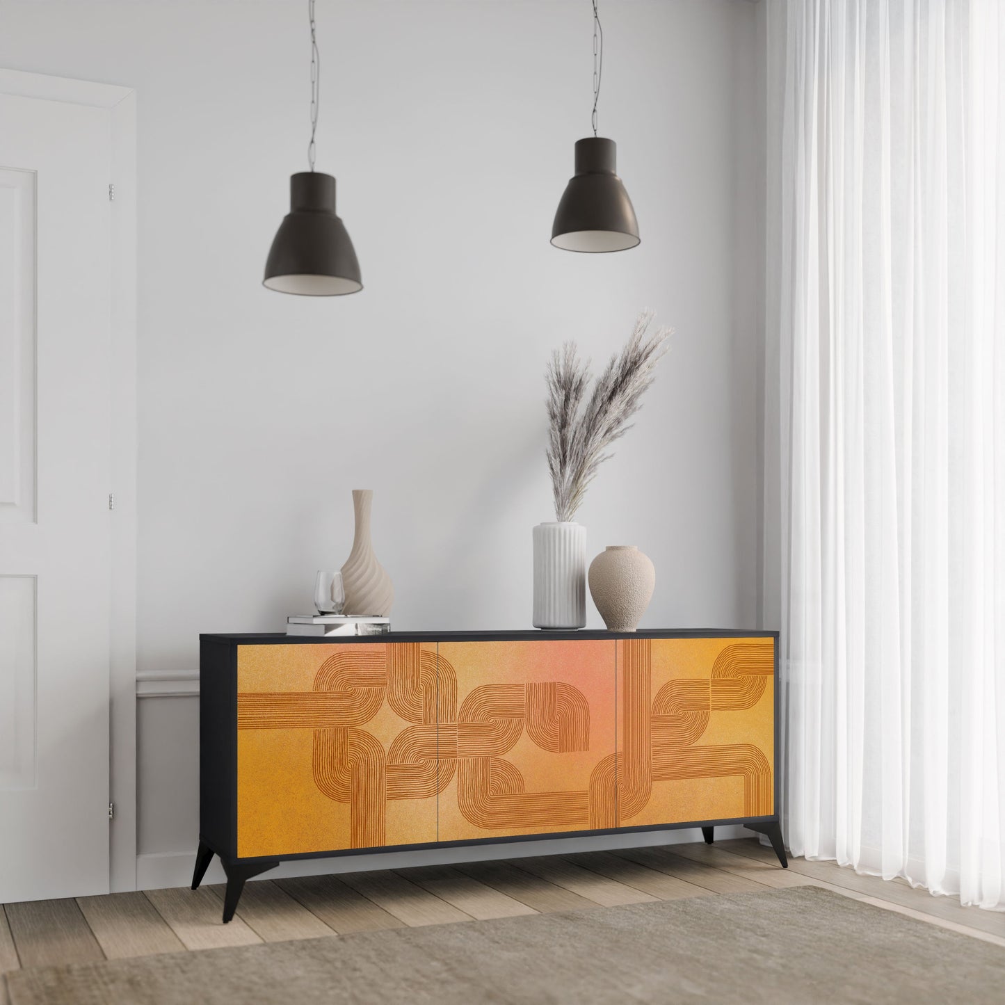 Credenza a 3 ante con finitura nera STRENGTHENING RELATION
