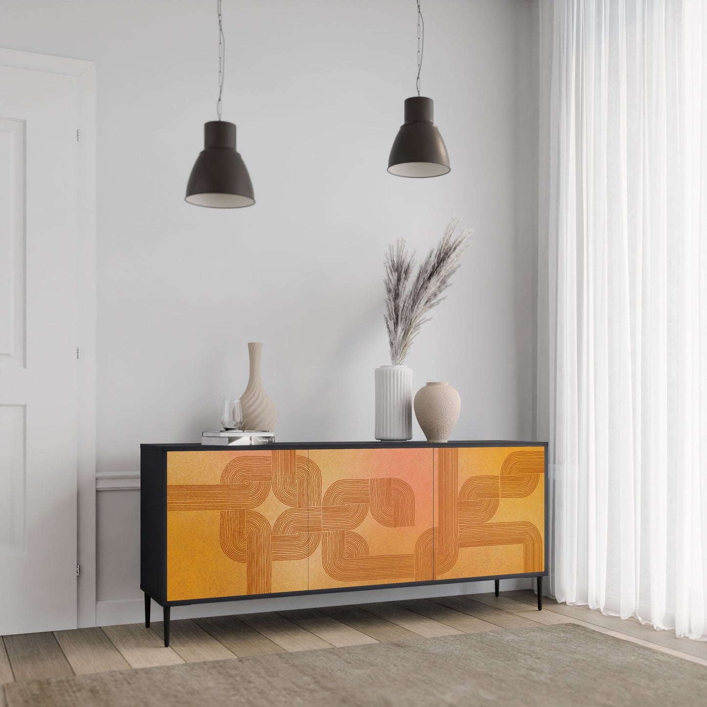 Credenza a 3 ante con finitura nera STRENGTHENING RELATION