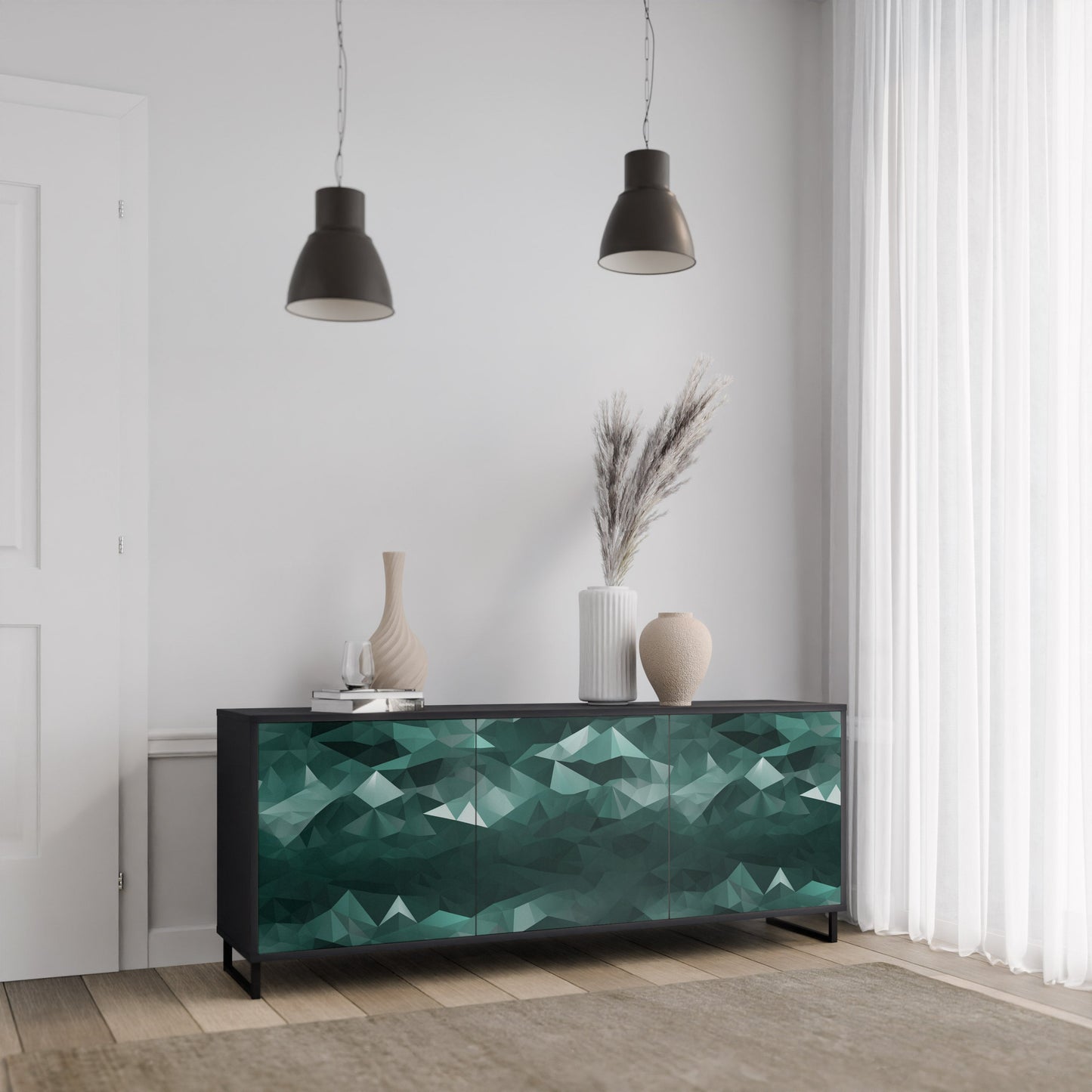 Credenza a 3 ante POLYGONAL FLOATING in finitura nera
