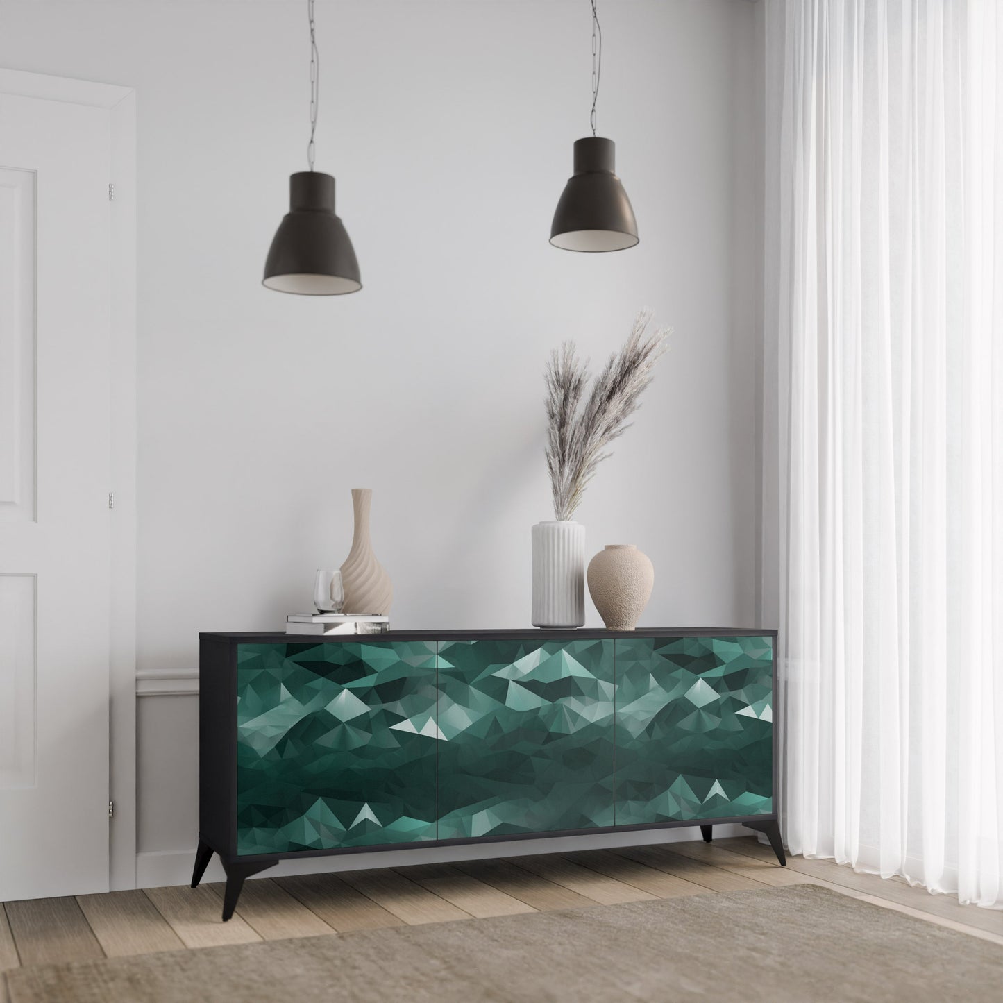 Credenza a 3 ante POLYGONAL FLOATING in finitura nera