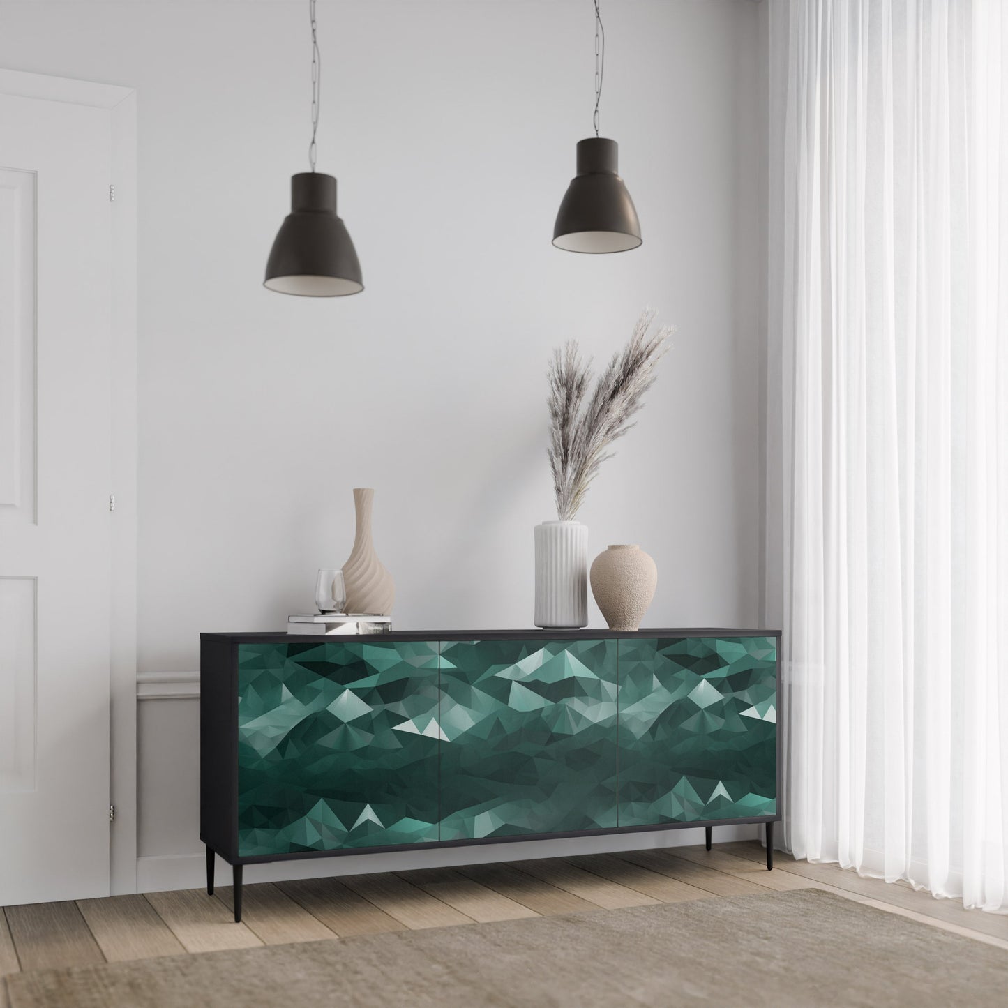 Credenza a 3 ante POLYGONAL FLOATING in finitura nera