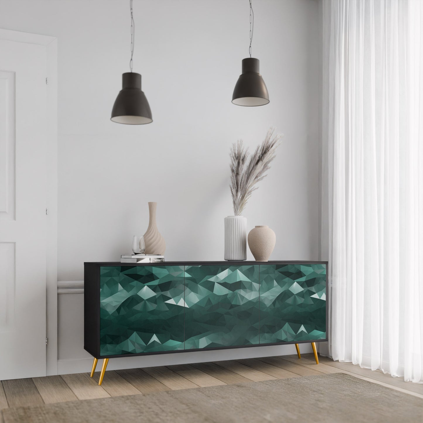 Credenza a 3 ante POLYGONAL FLOATING in finitura nera