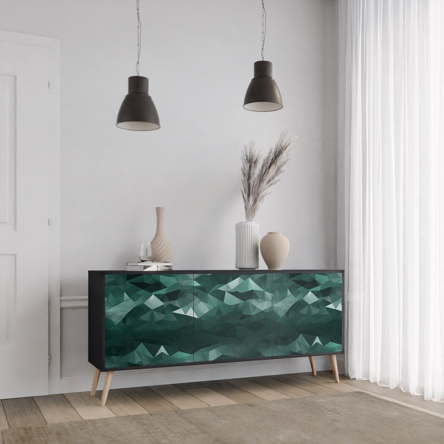 Credenza a 3 ante POLYGONAL FLOATING in finitura nera