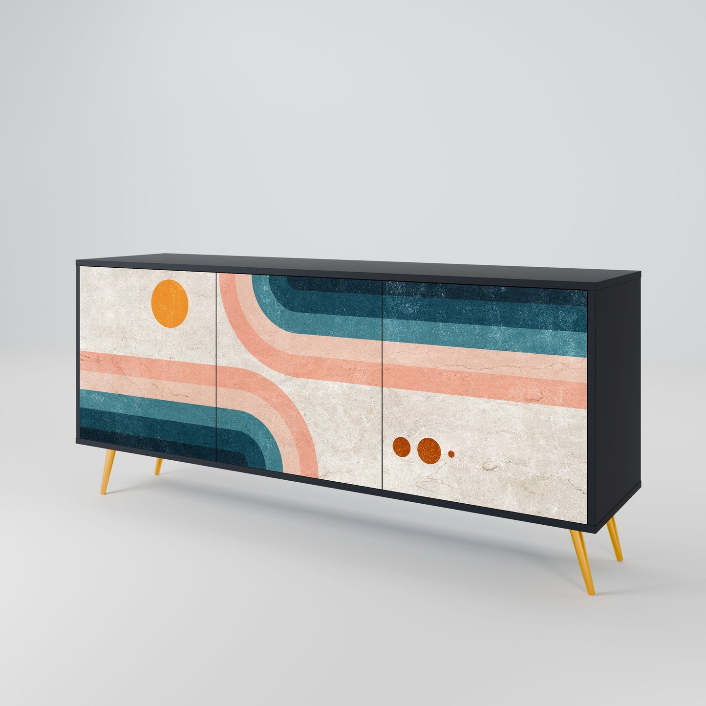 Credenza TWO HALVES a 3 ante in finitura nera