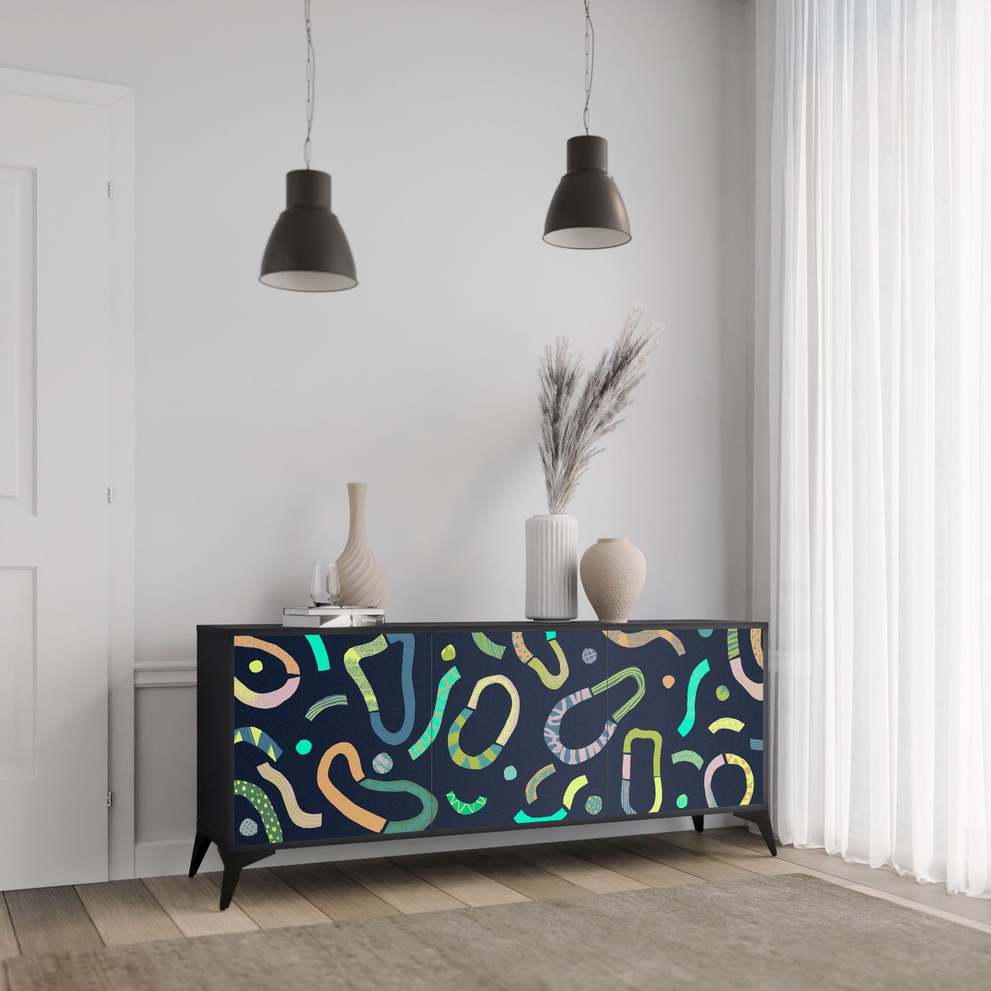 Credenza a 3 ante CONTRAST DANCE in finitura nera