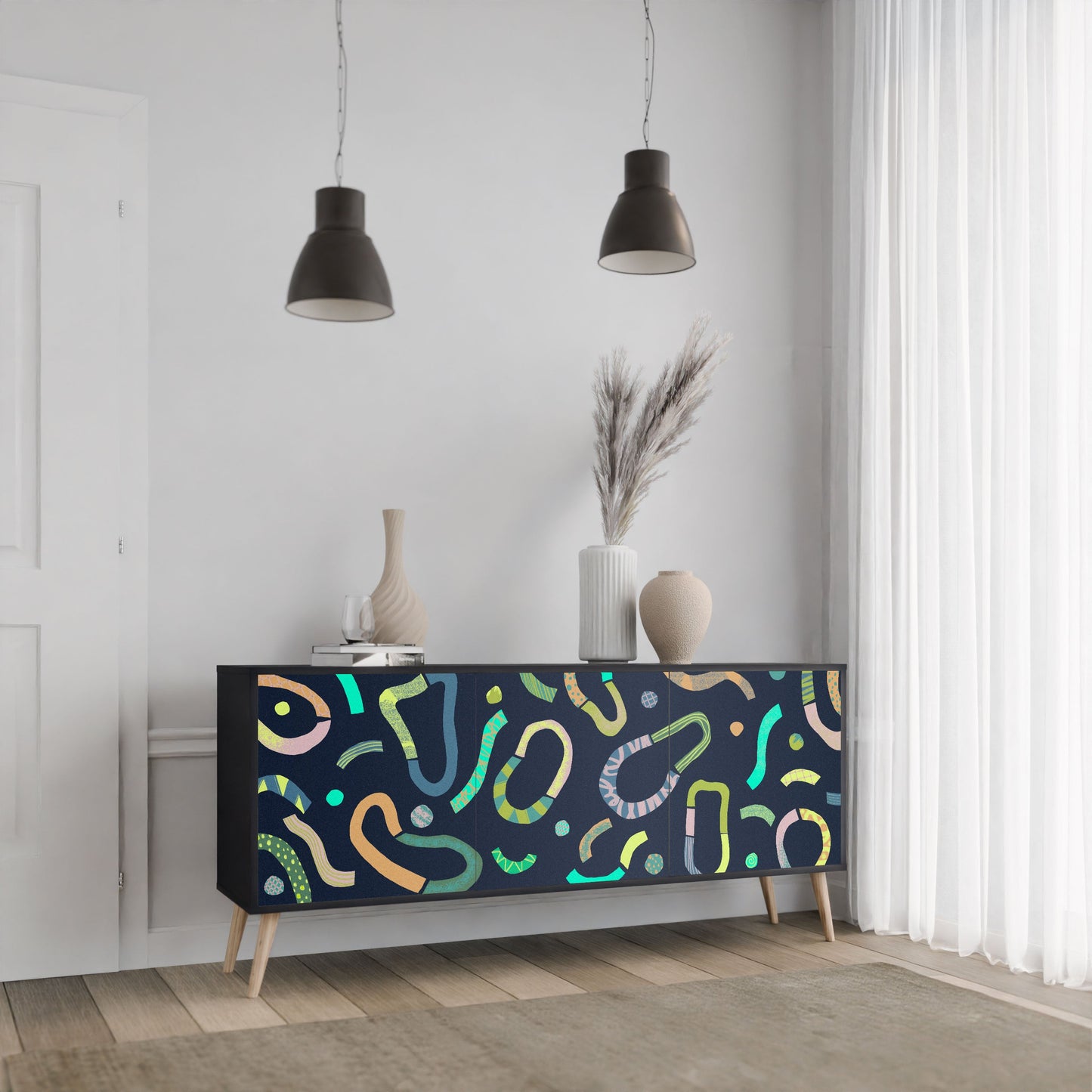 Credenza a 3 ante CONTRAST DANCE in finitura nera