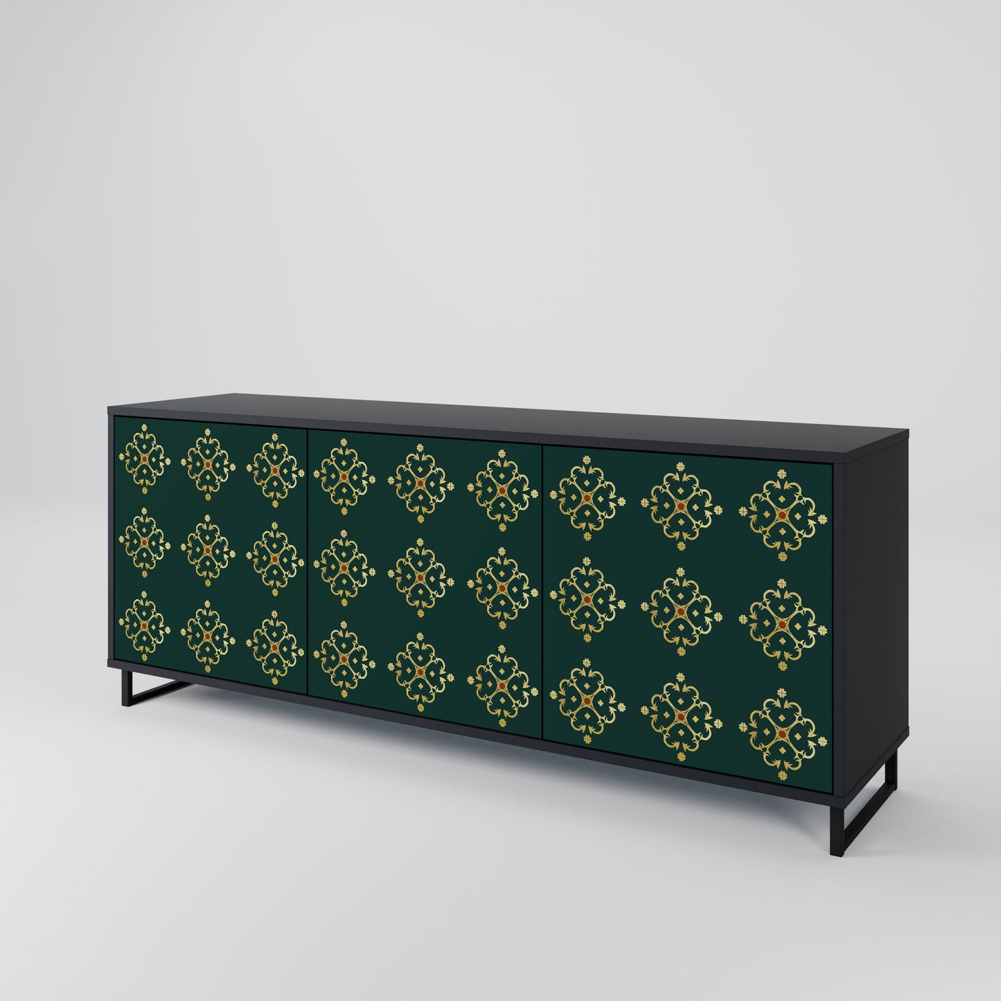 Credenza a 3 ante ROYAL MEDALLION in finitura nera