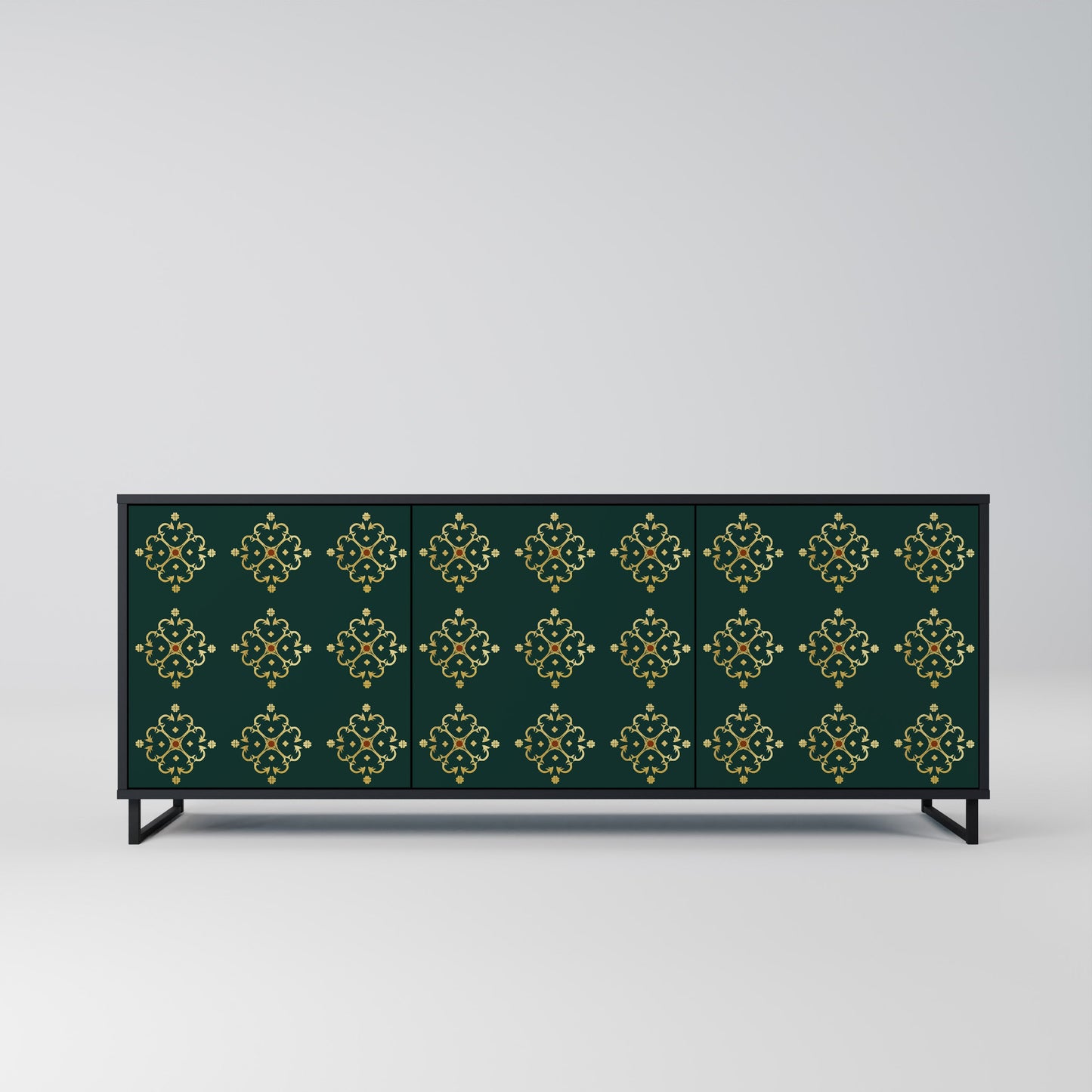Credenza a 3 ante ROYAL MEDALLION in finitura nera