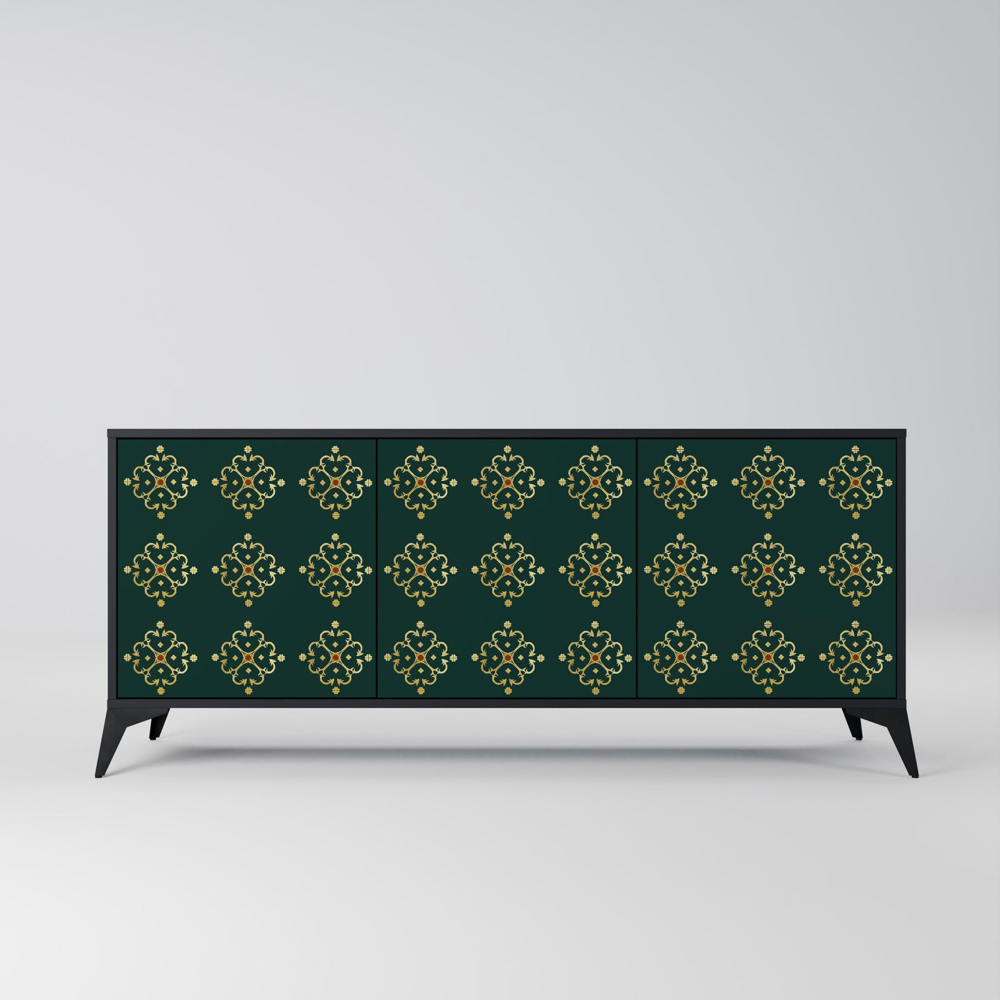Credenza a 3 ante ROYAL MEDALLION in finitura nera