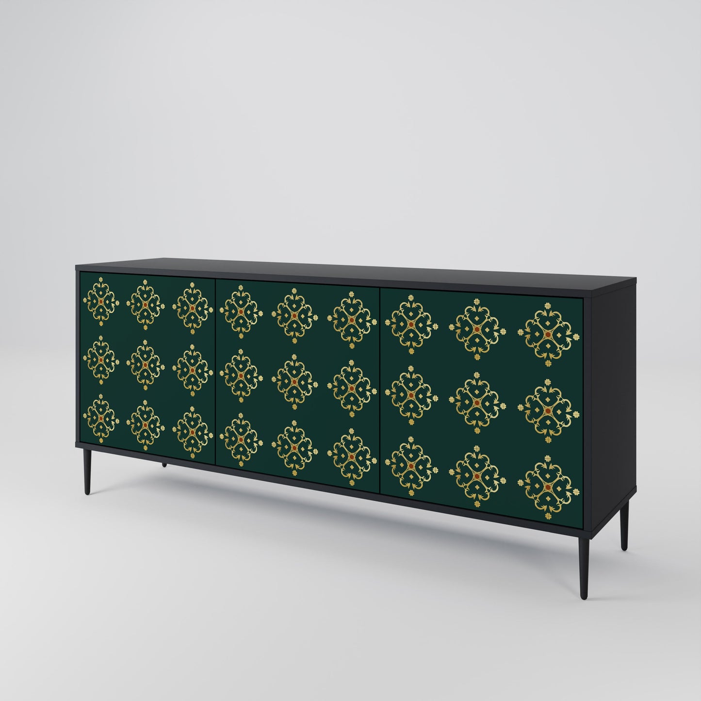 Credenza a 3 ante ROYAL MEDALLION in finitura nera