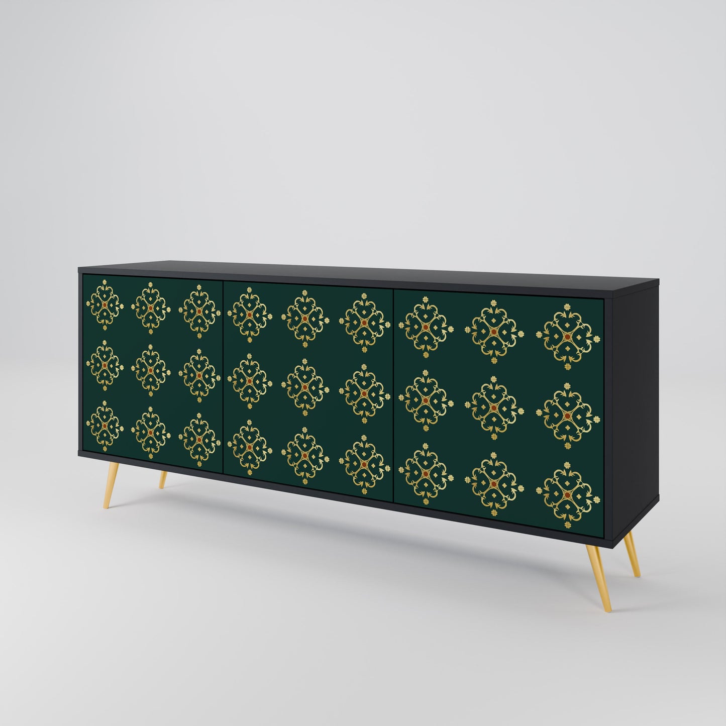 Credenza a 3 ante ROYAL MEDALLION in finitura nera