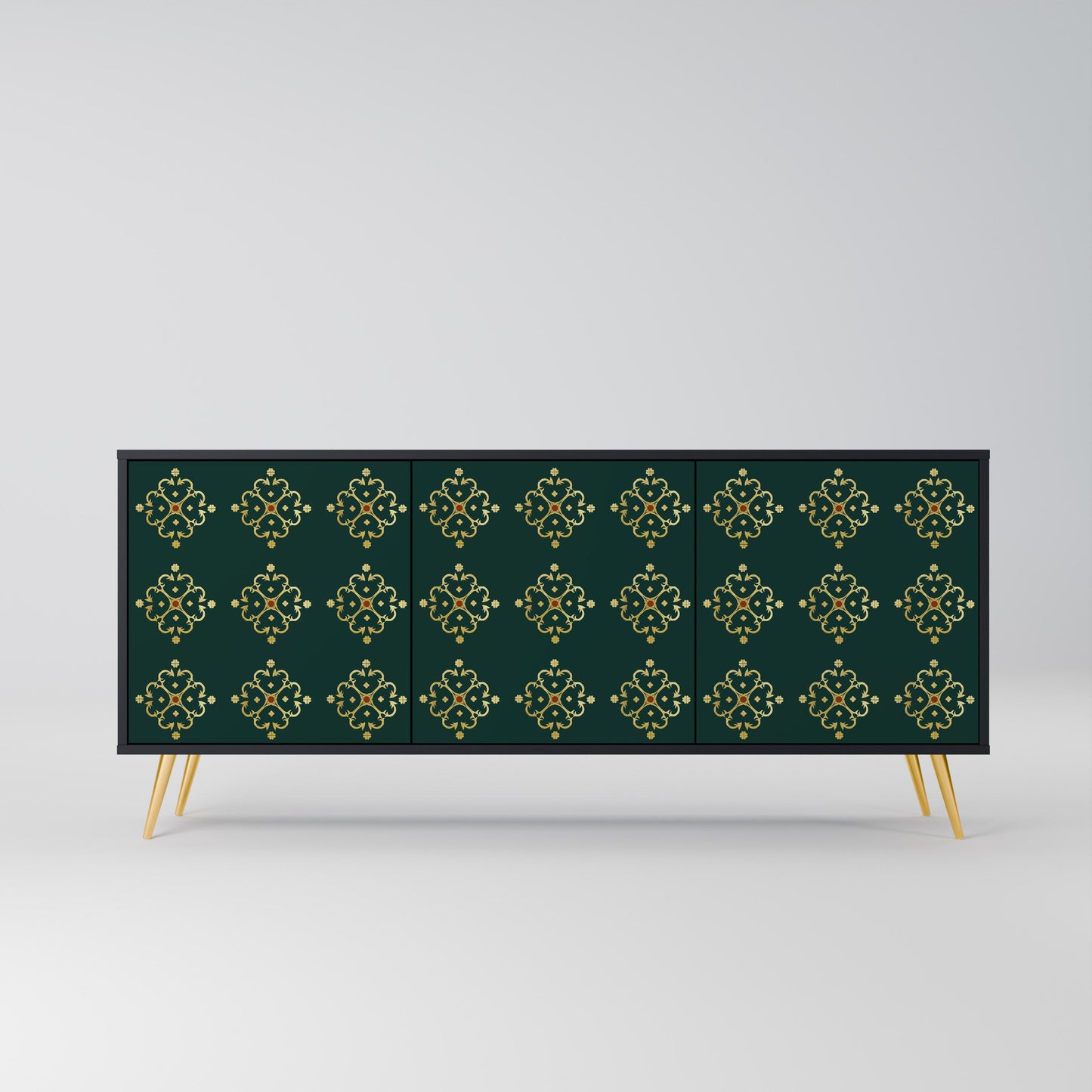 Credenza a 3 ante ROYAL MEDALLION in finitura nera