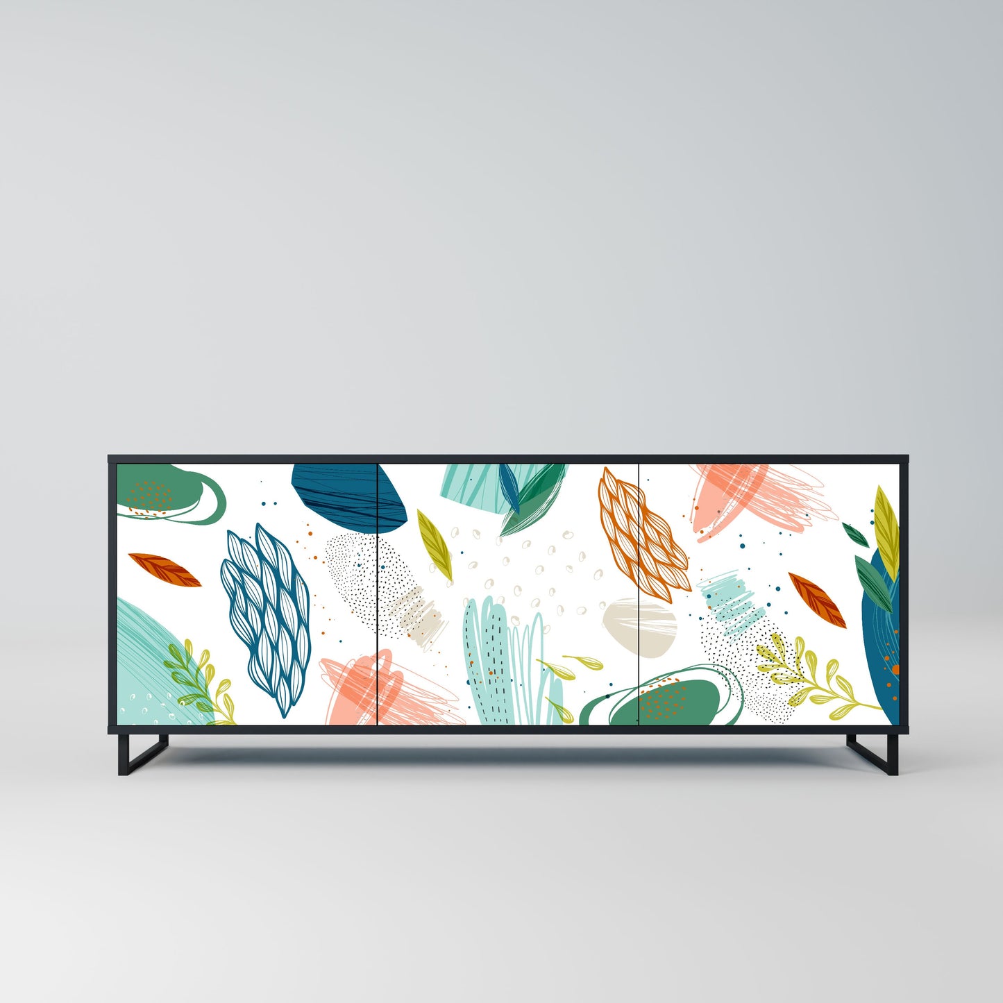 BOTANICAL HURRICANE 3-Door Sideboard in Black Finish