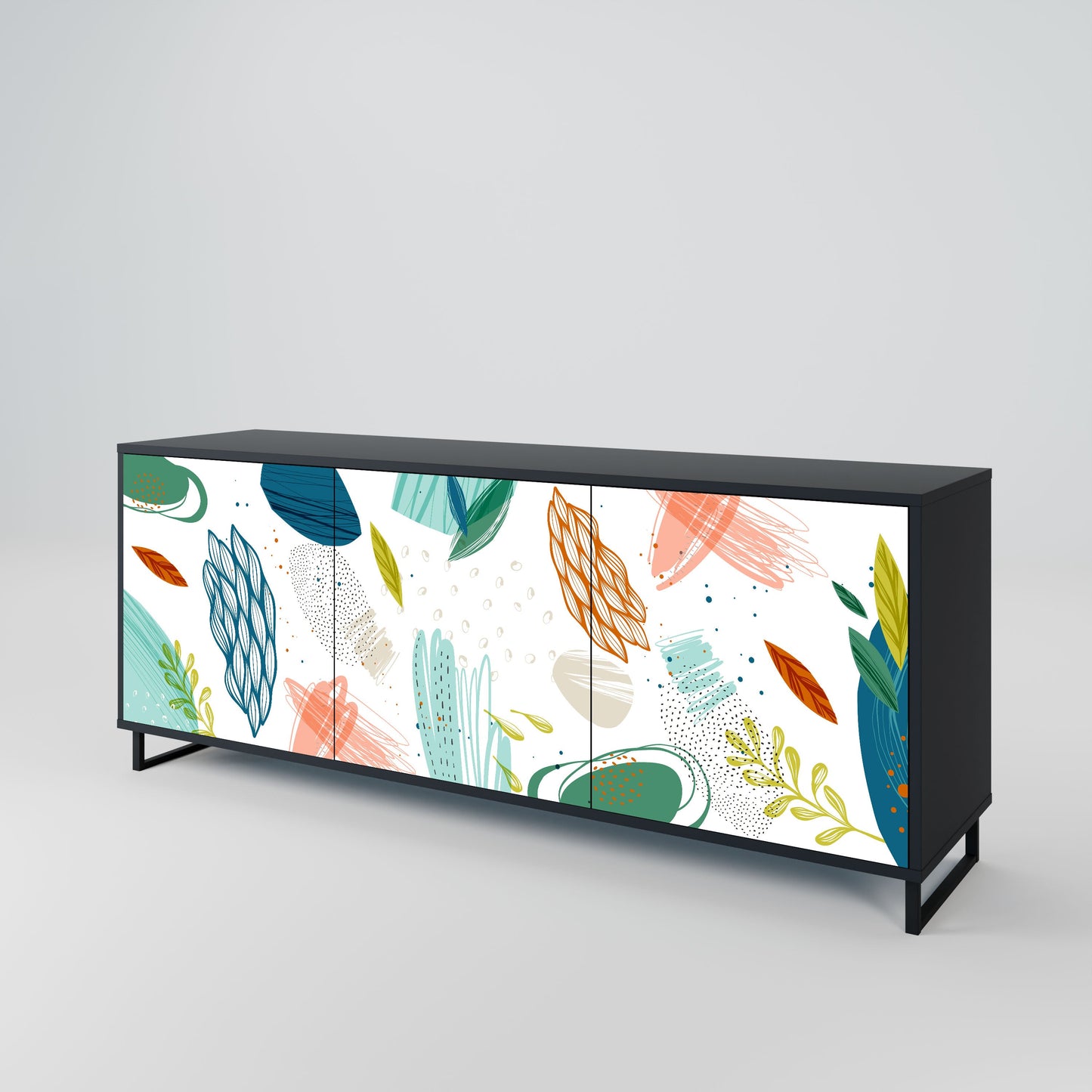 BOTANICAL HURRICANE 3-Door Sideboard in Black Finish