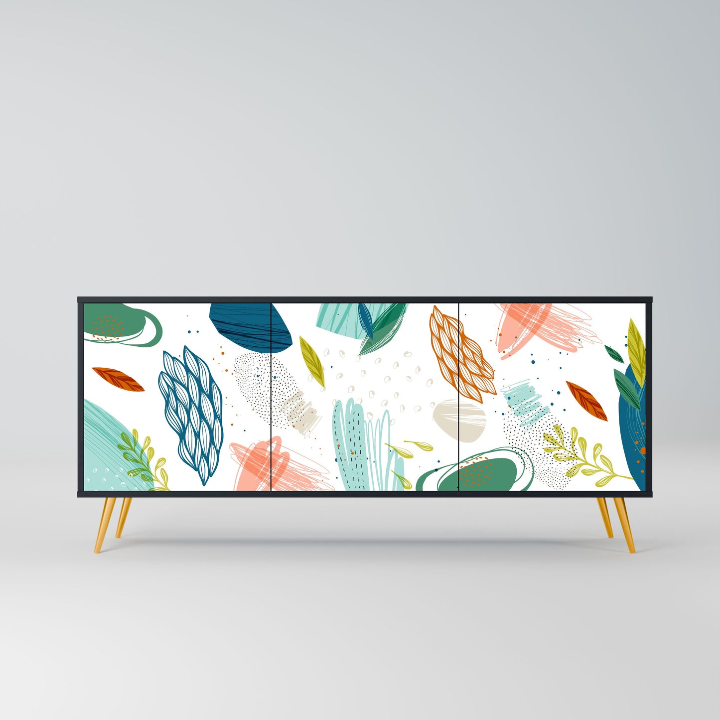 BOTANICAL HURRICANE 3-Door Sideboard in Black Finish